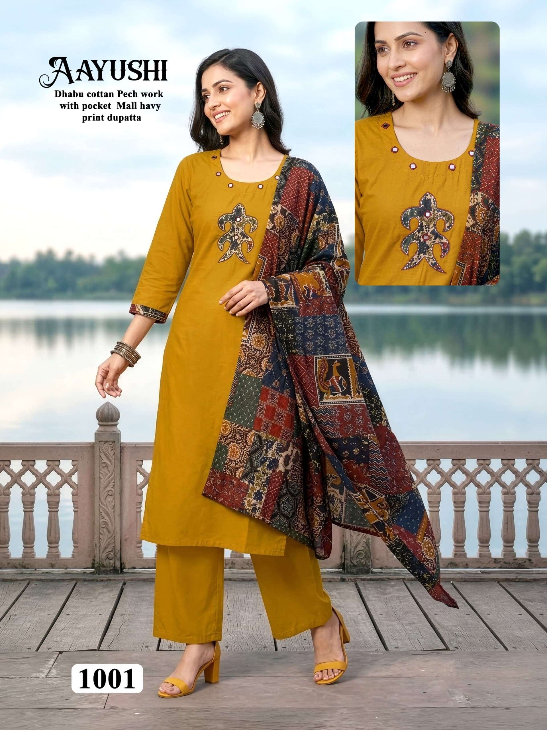 AAYUSHI BY ASLIWHOLESALE 1001 TO 1006 SERIES DHABU COTTON STITCHED SUIT-00320