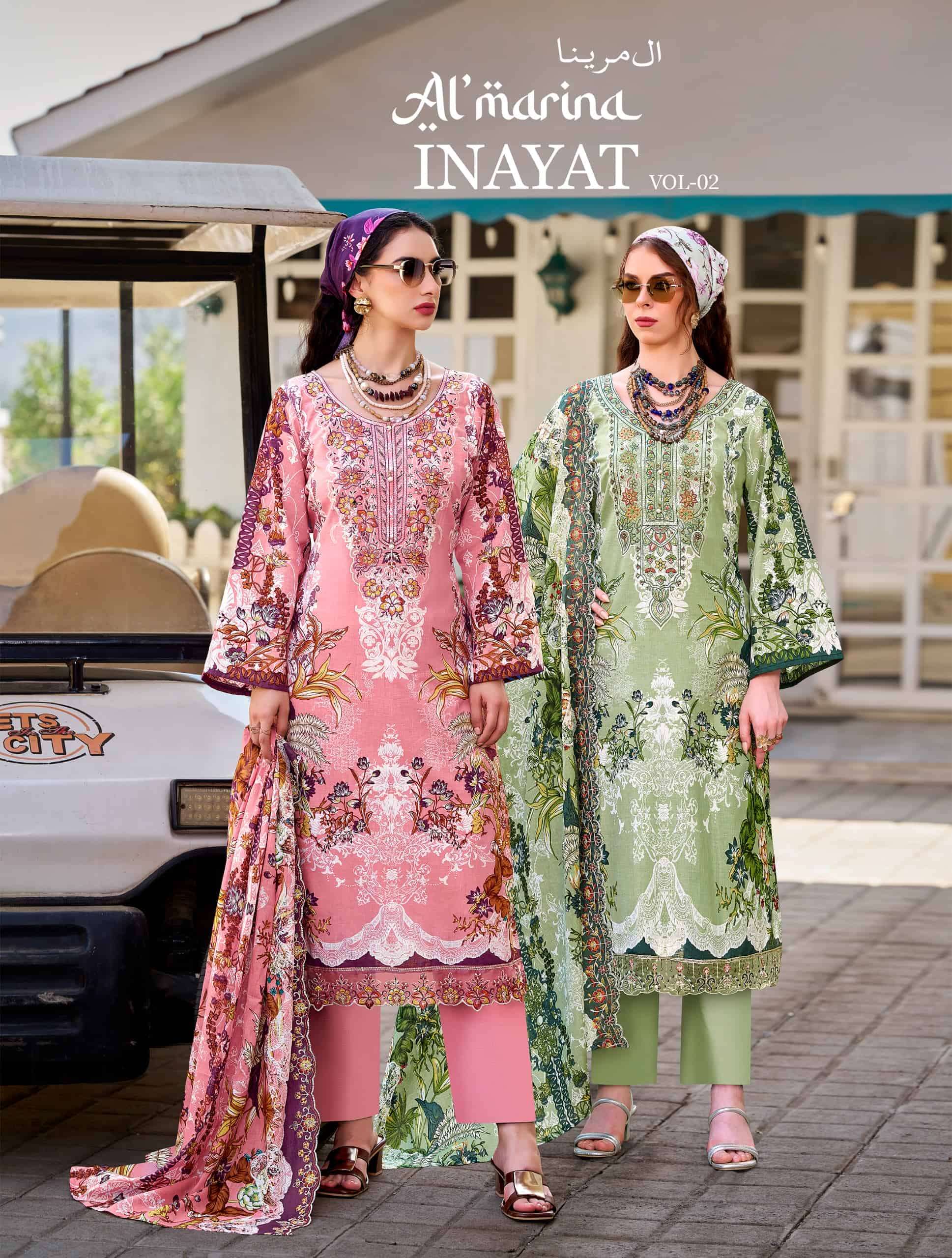 AI MARINA INAYAT VOL-02 104-001 TO 104-008 SERIES PURE COTTON PRINTED EMBROIDERY PAKISTANI DRESSES-0...