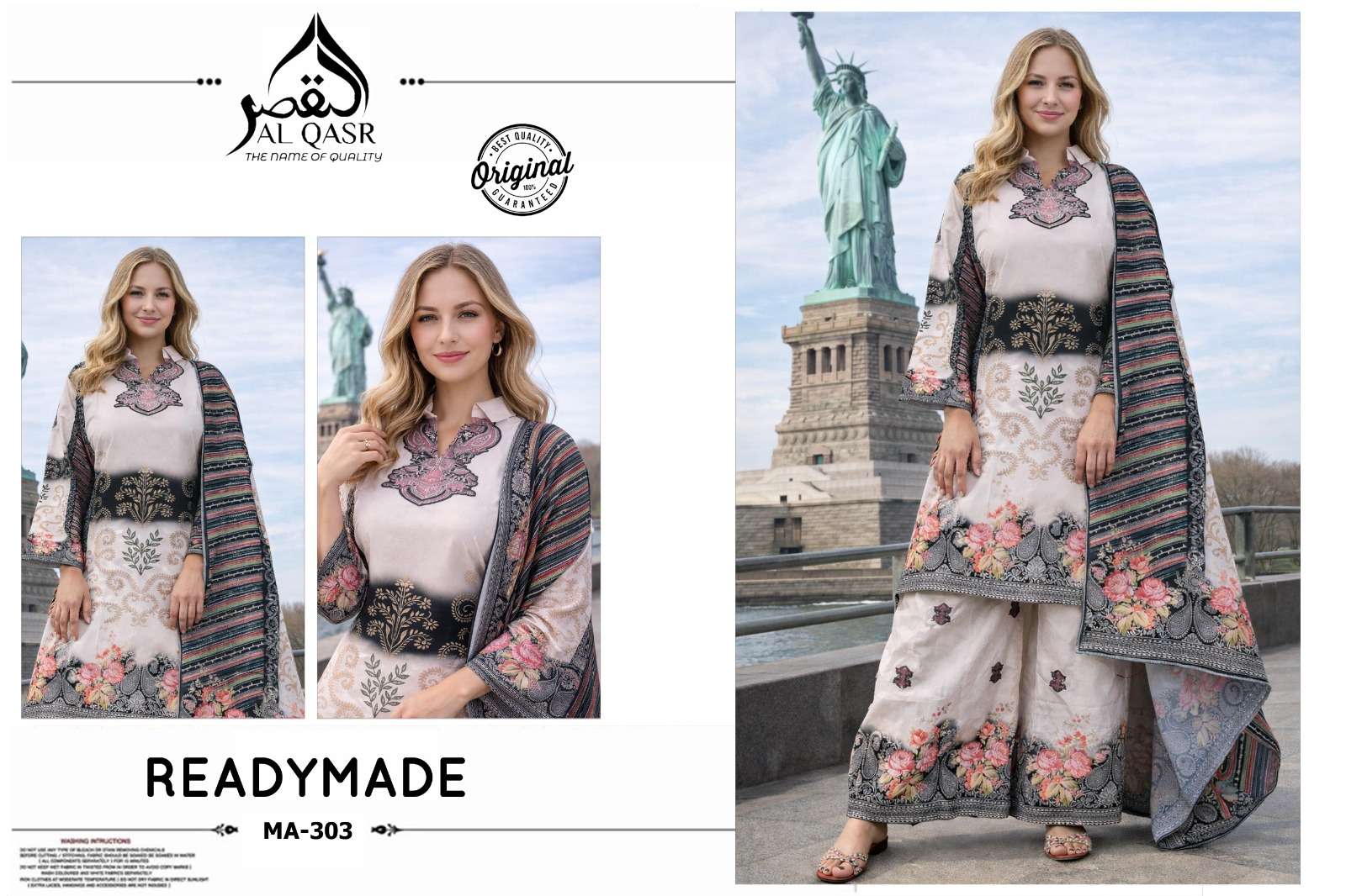 AL-QASR MA-303 SATIN PRINTED READYMADE PAKISTANI SUITS SET-00245