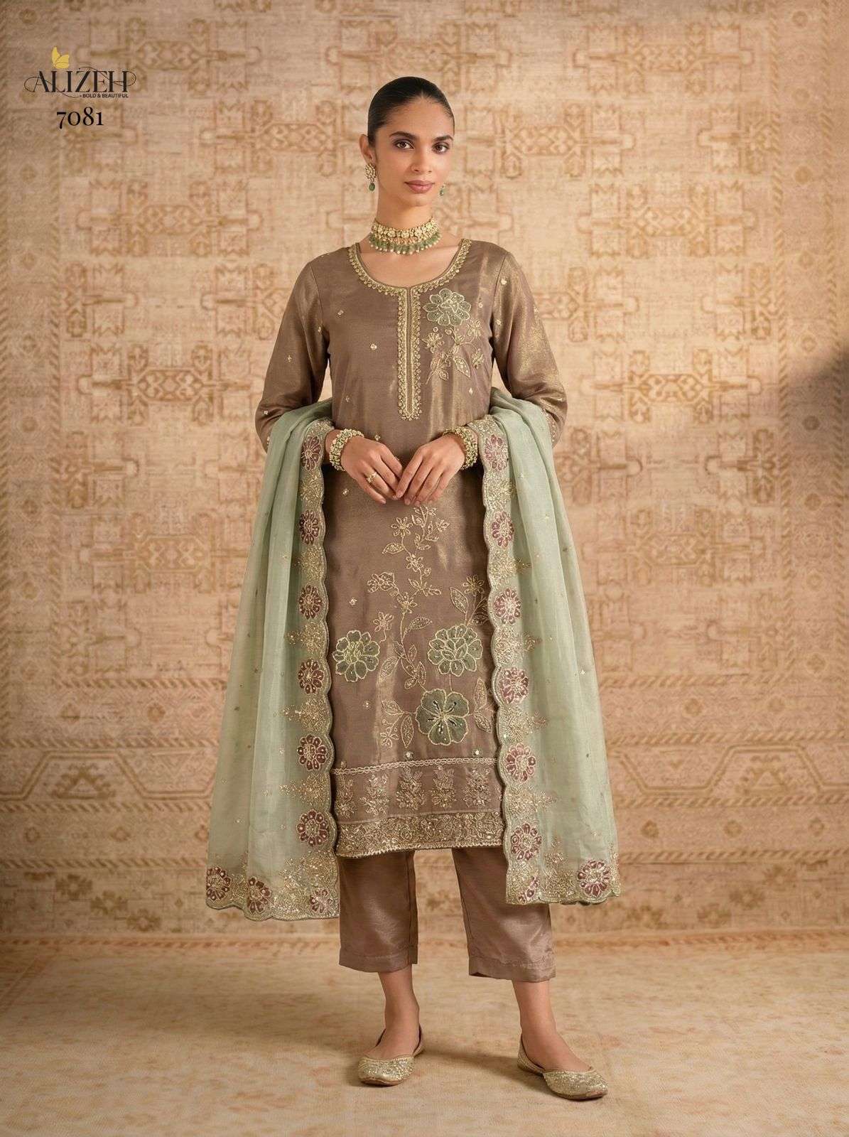 ALIZEH 7081 TO 7084 SERIES SIMMER SILK EMBROIDERY STITCHED PAKISTANI SUIT -00001