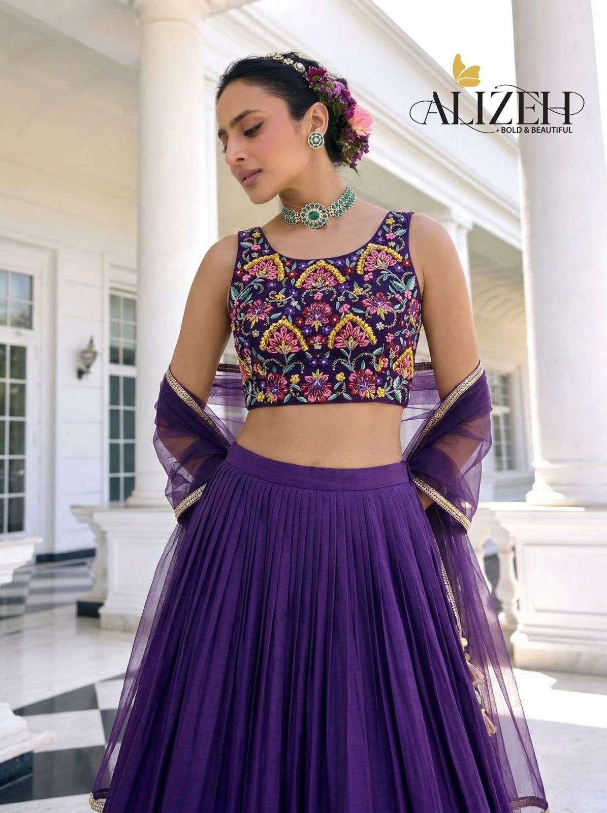 ALIZEH 9014 TO 9016 SERIES SILK EMBROIDERY SEMI-STITCHED LEHENGAS-00001