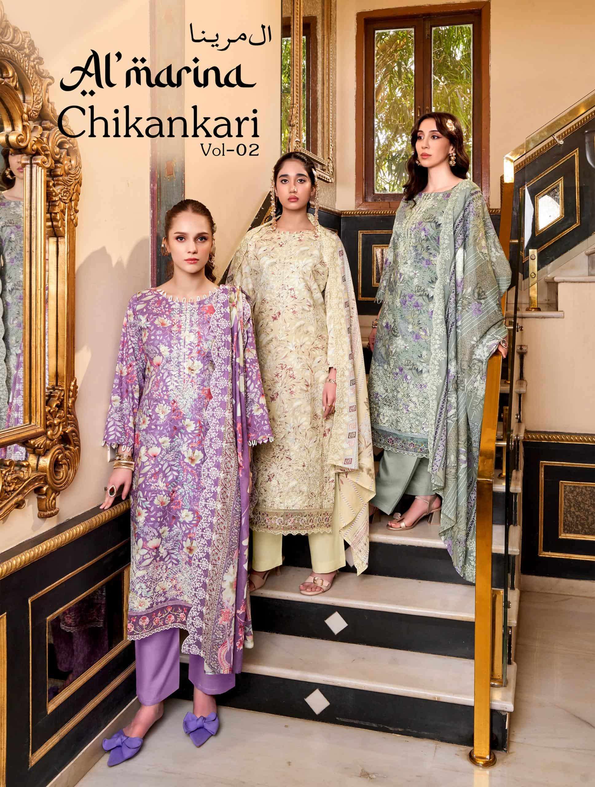 ALMARINA CHIKANKARI VOL-02 103-001 TO 103-008 SERIES  PURE COTTON PRINTED PAKISTANI DRESSES-00062