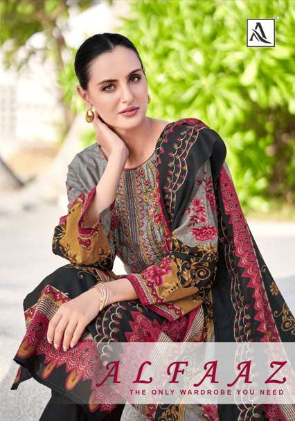 ALOK SUIT ALFAAZ PURE CAMBRIC COTTON PRINTED EMBROIDERY PAKISTANI DRESSES-00201