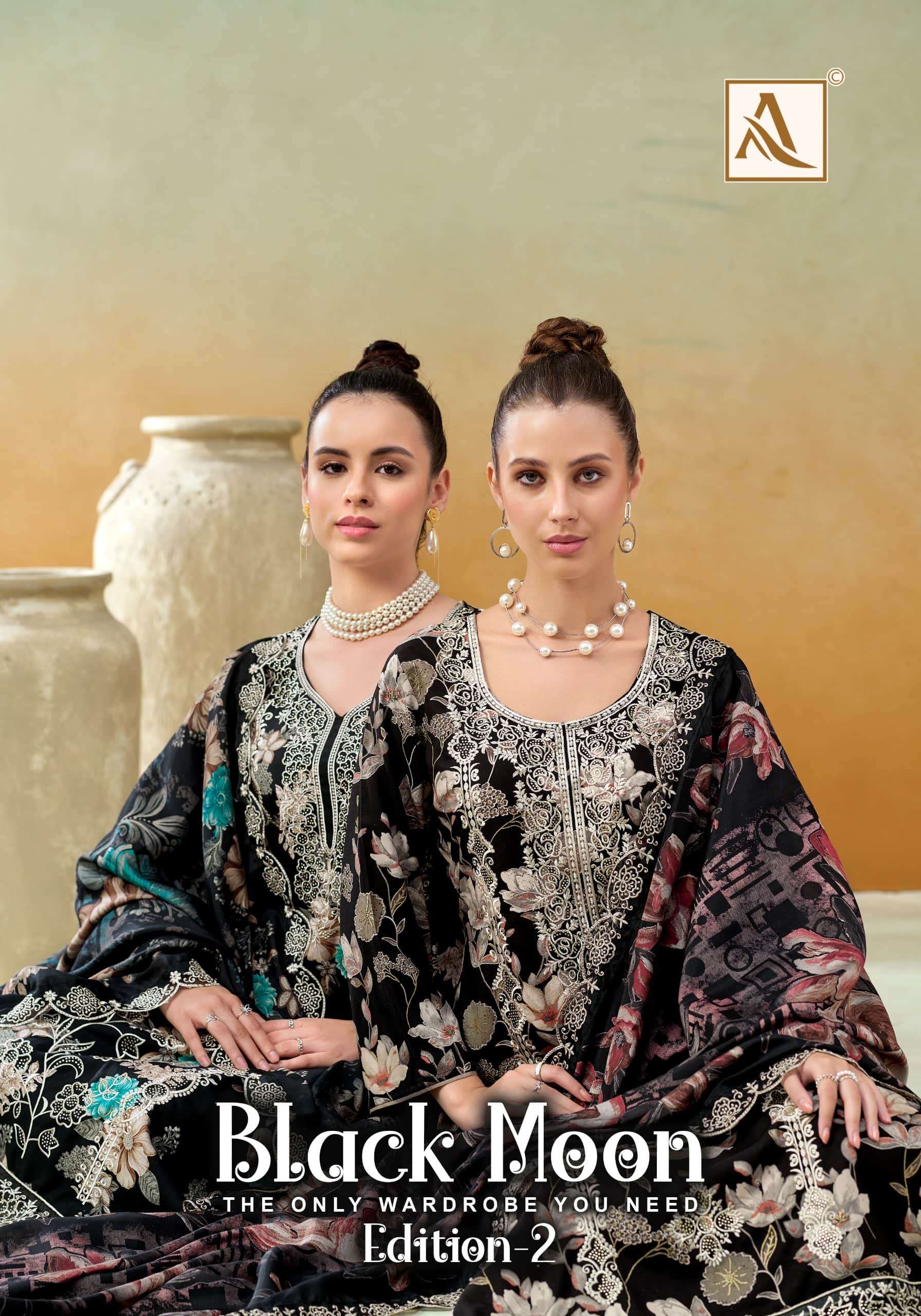 ALOK SUIT BLACK MOON VOL-02 PURE VISCOSE RAYON EMBROIDERY PAKISTANI DRESSES-00201