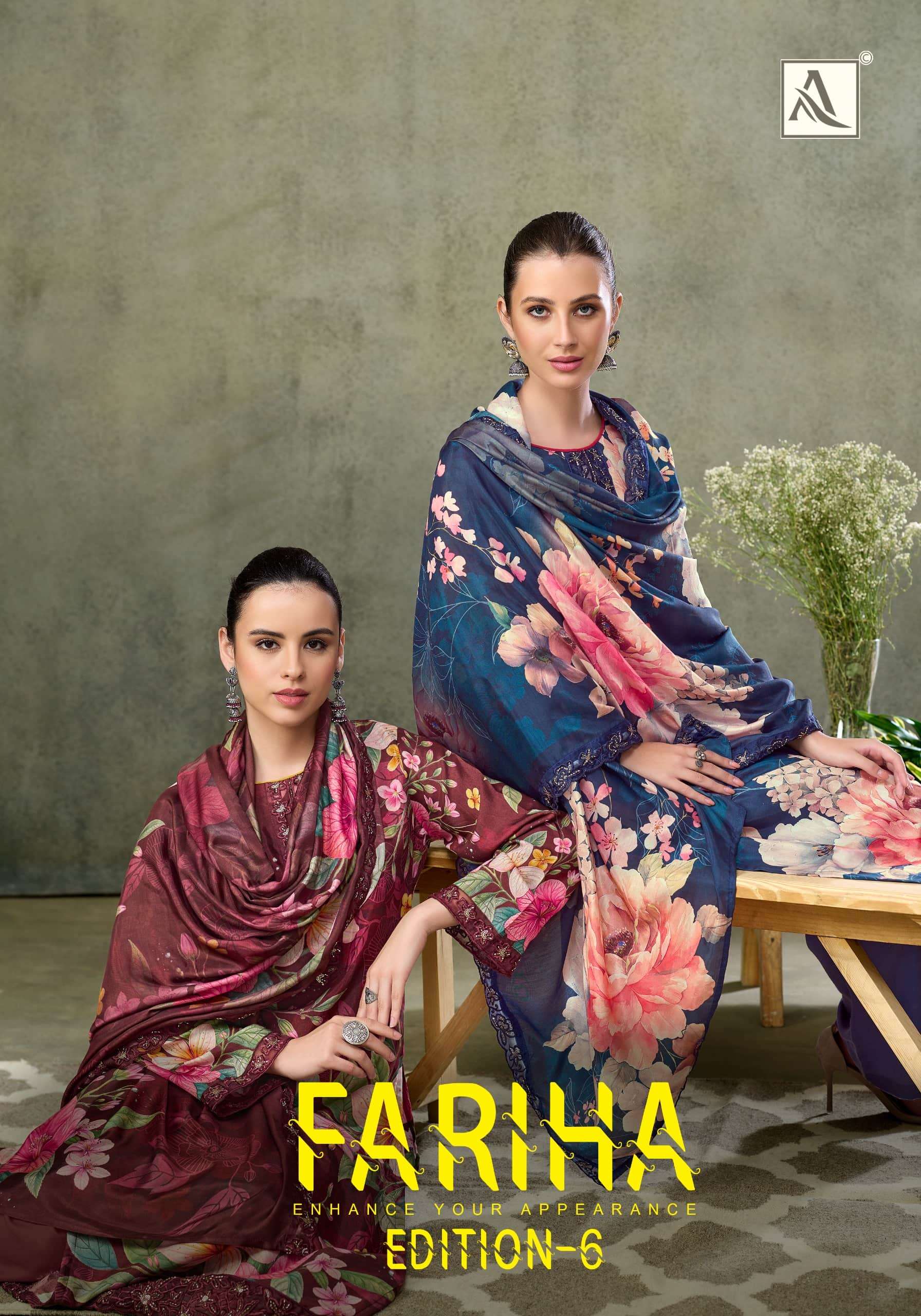 ALOK SUIT FARIHA VOL-06 01 TO 08 SERIES PURE MUSLIN PRINTED EMBROIDERY PAKISTANI DRESSES-00201