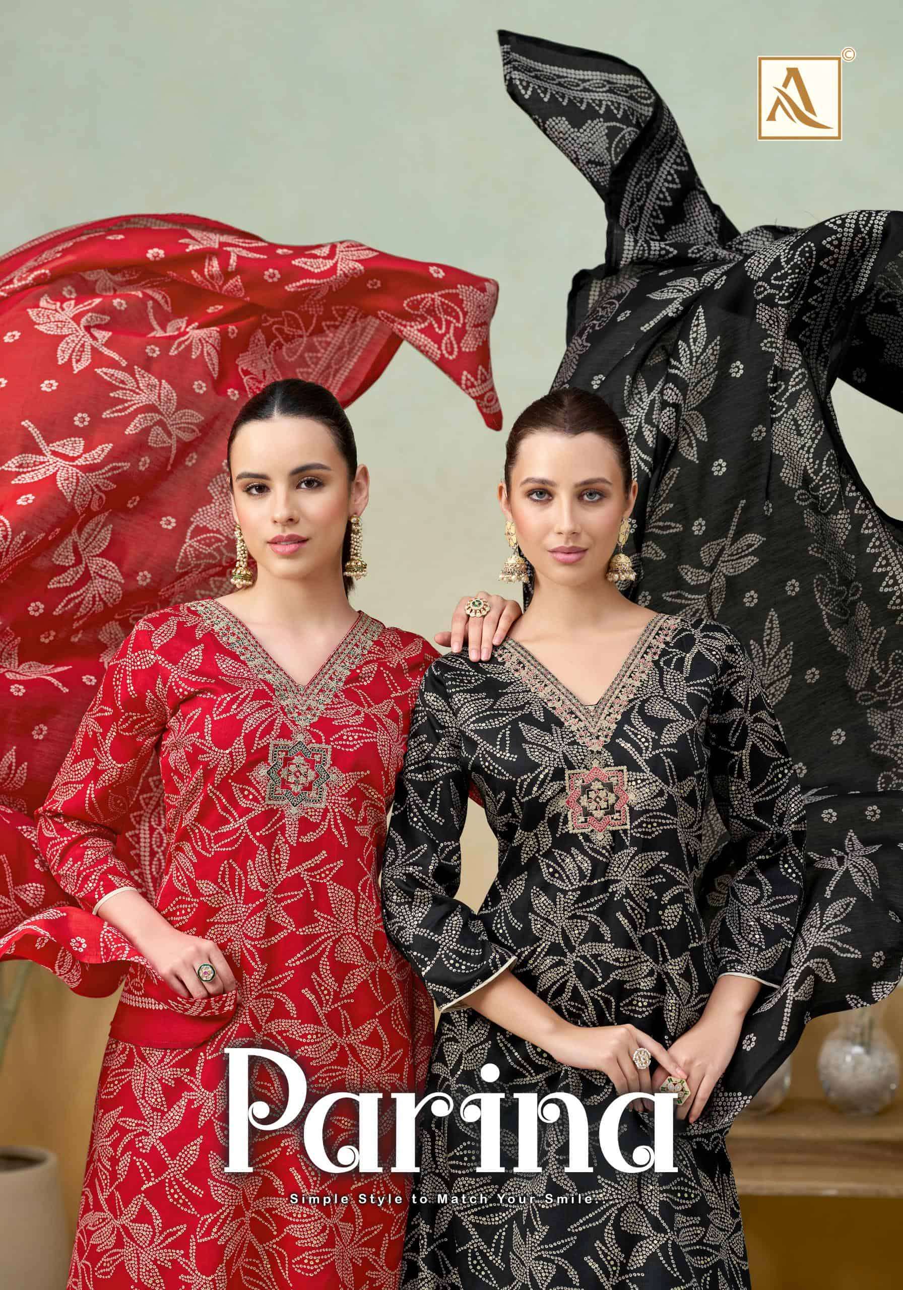 ALOK SUIT PARINA PURE ZAM COTTON PRINTED EMBROIDERY PAKISTANI DRESSES-00201