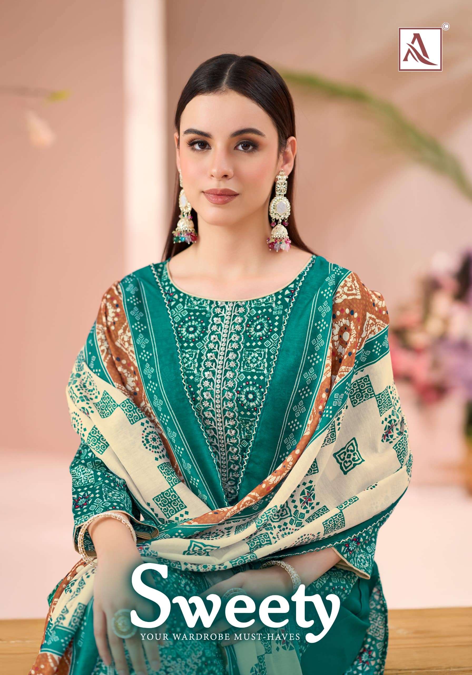 ALOK SUIT SWEETY PURE COTTON PRINTED EMBROIDERY PAKISTANI DRESSES-00201
