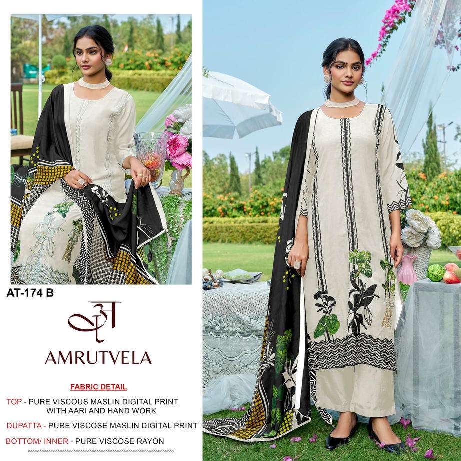 AMRUTVELA AT-174 A TO B SERIES PURE VISCOSE MUSLIN PRINTED PAKISTANI DRESSES-00062