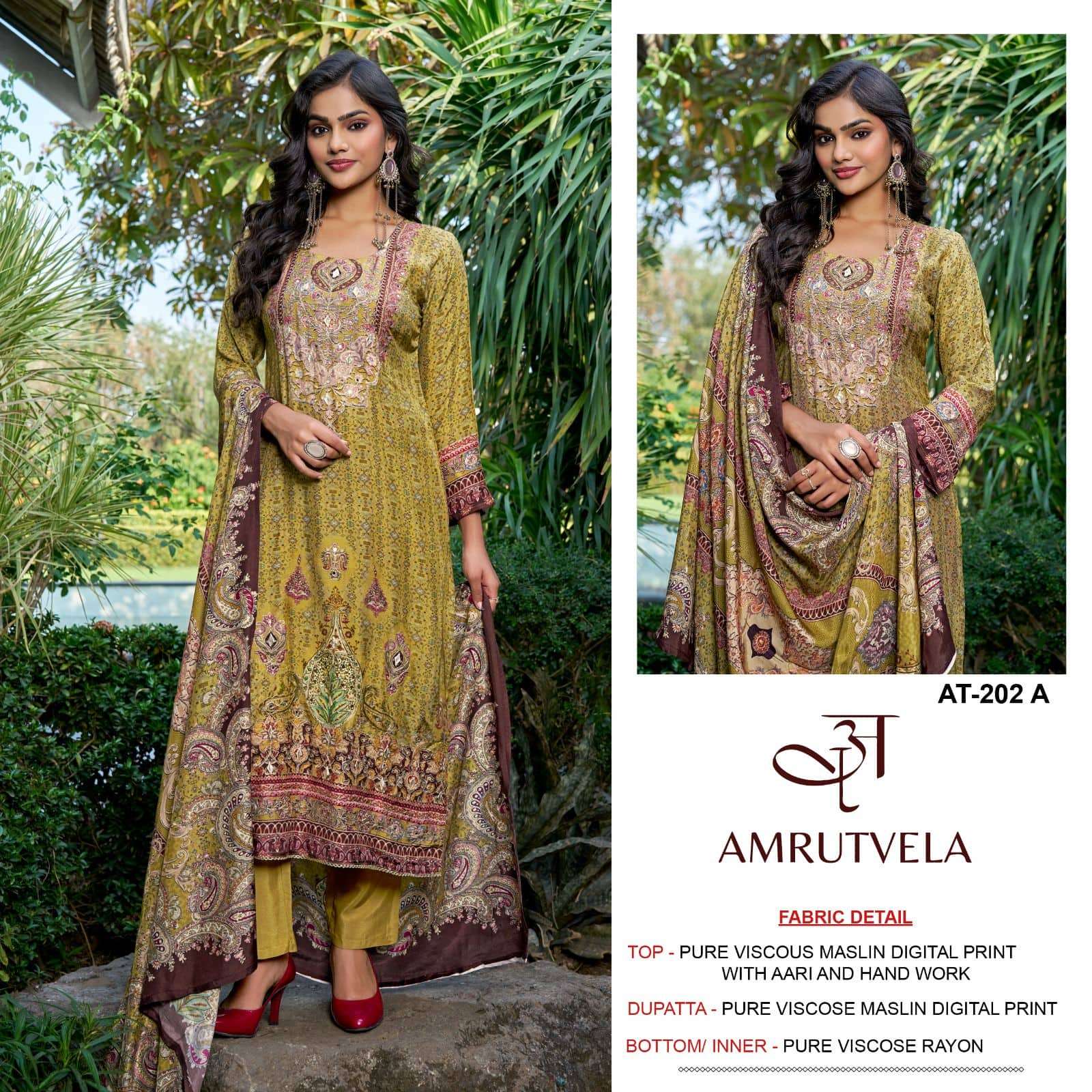 AMRUTVELA AT-202 A TO D SERIES PURE VISCOSE MUSLIN PRINTED PAKISTANI DRESSES-00062