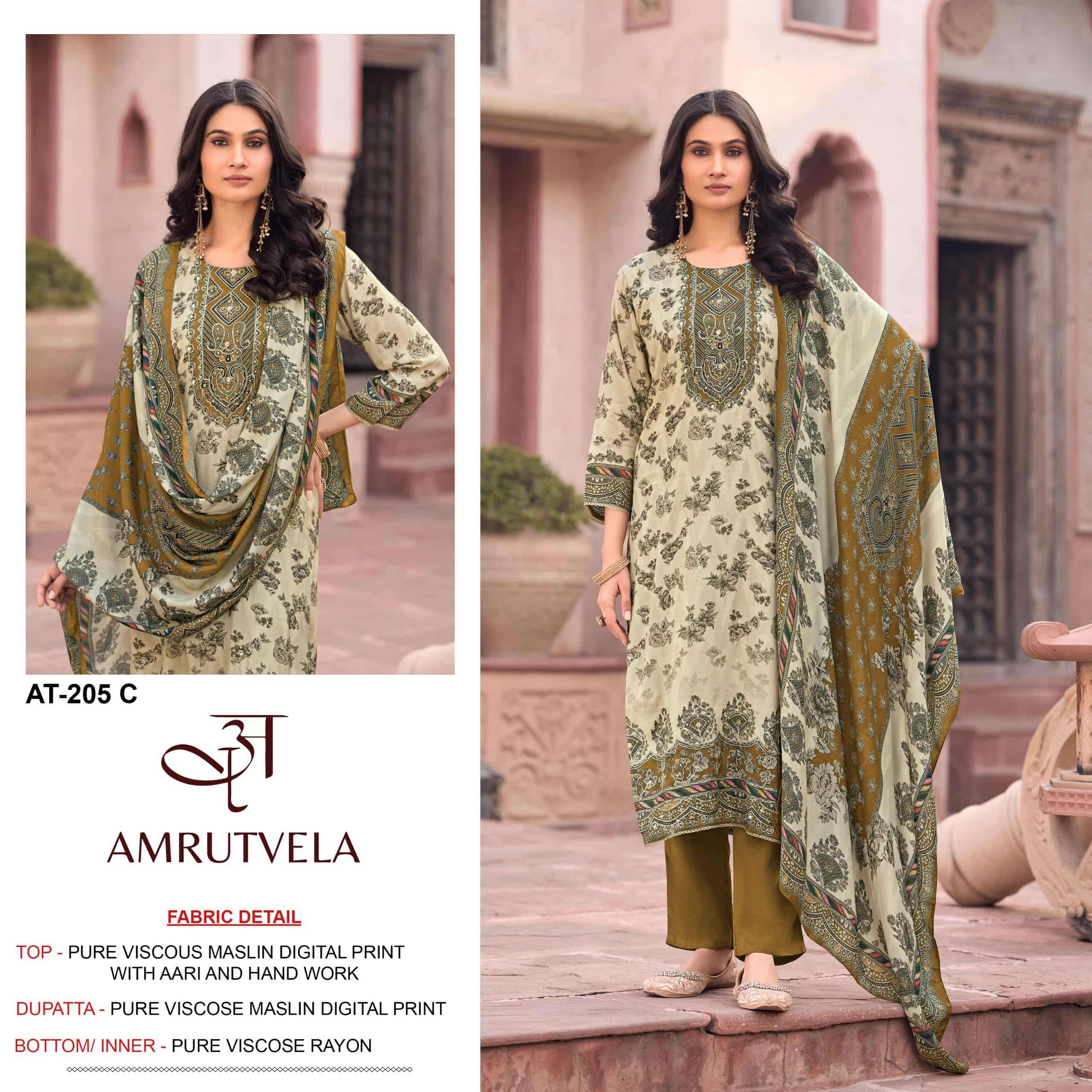 AMRUTVELA AT-205 A TO D SERIES PURE VISCOSE MUSLIN PRINTED PAKISTANI DRESSES-00201