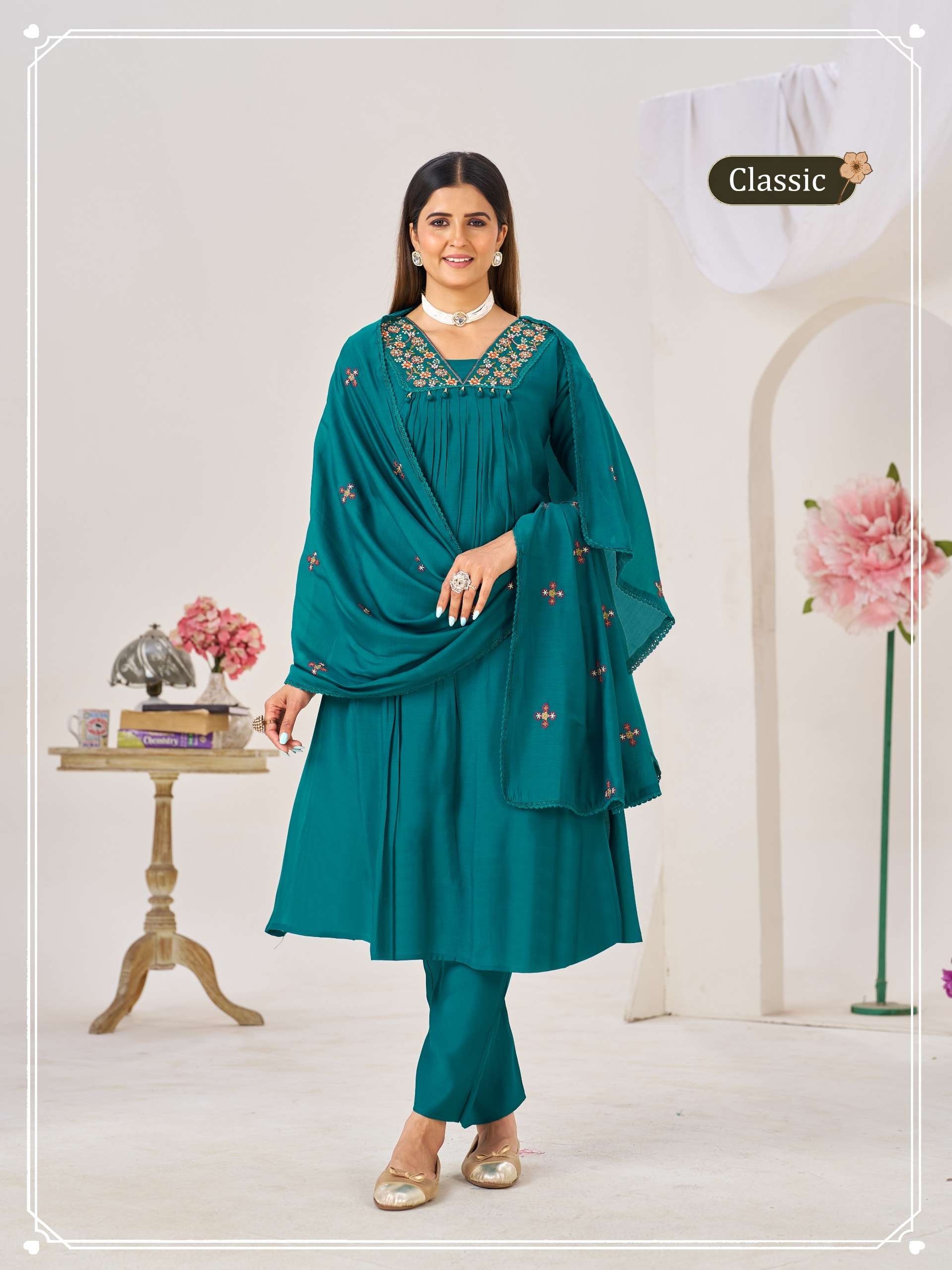 APSARA VOL-9 BY ASLIWHOLESALE CHANDERI SILK EMBROIDERY STITCHED DRESSES-00401