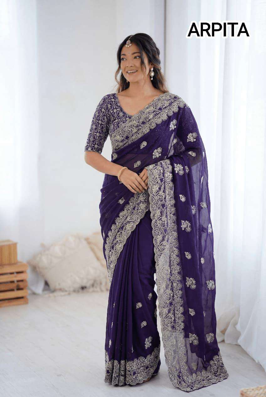 ARPITA BY ASLIWHOLESALE SATIN EMBROIDERY WORK SAREES-00103