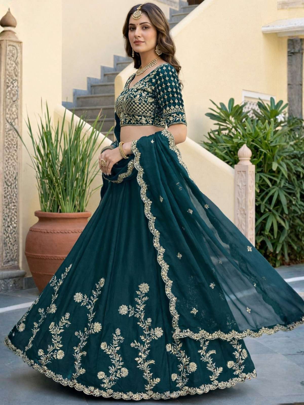 ARYA DESIGN DRS-213 RANGOLI SILK EMBROIDERY SEMI-STITCHED LEHENGAS-00058