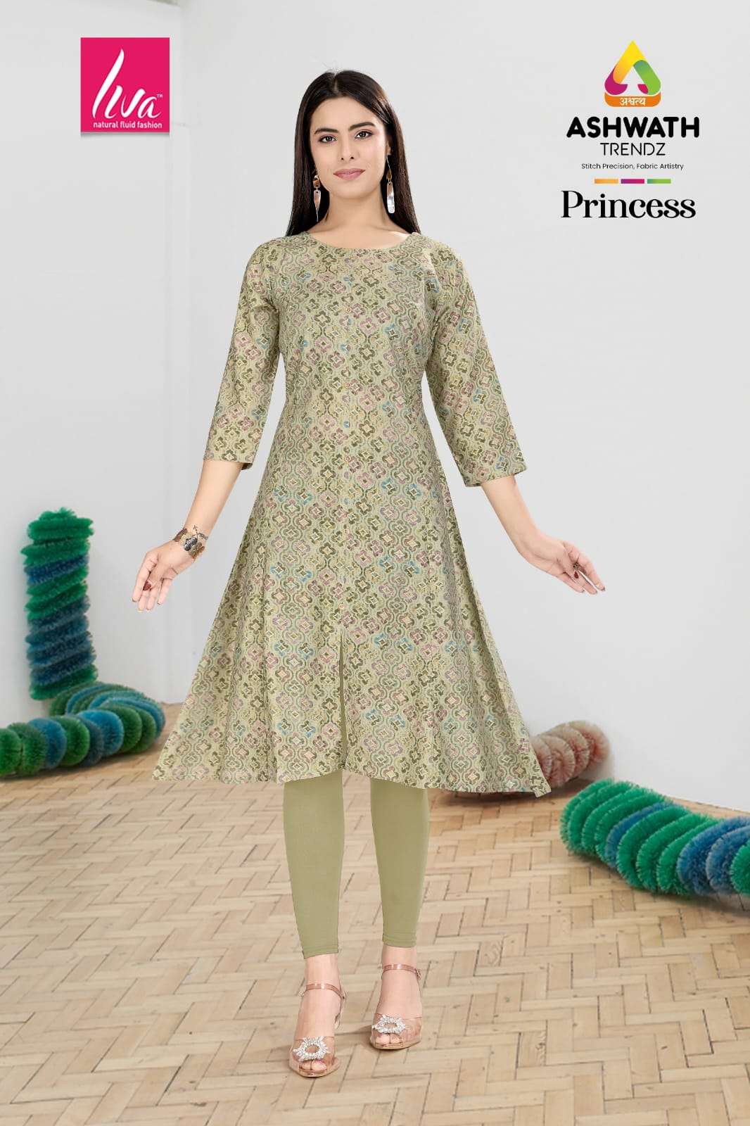 ASHWATH TRENDZ PRINCESS CHANDERI FOIL PRINTED STITCHED KURTIS SET-00275