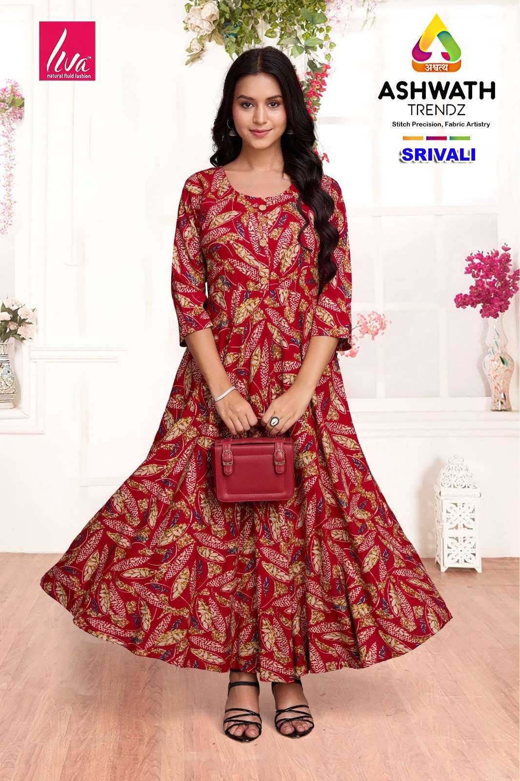 ASHWATH TRENDZ SRIVALI RAYON STITCHED PRINTED ANARKALI KURTIS-00275