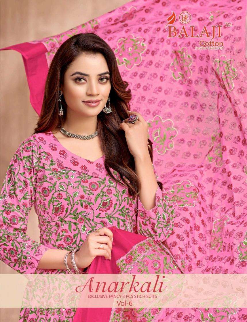 BALAJI COTTON ANARKALI VOL-6 6001 TO 6008 SERIES COTTON PRINTED ANARKALI SUITS SET-00015