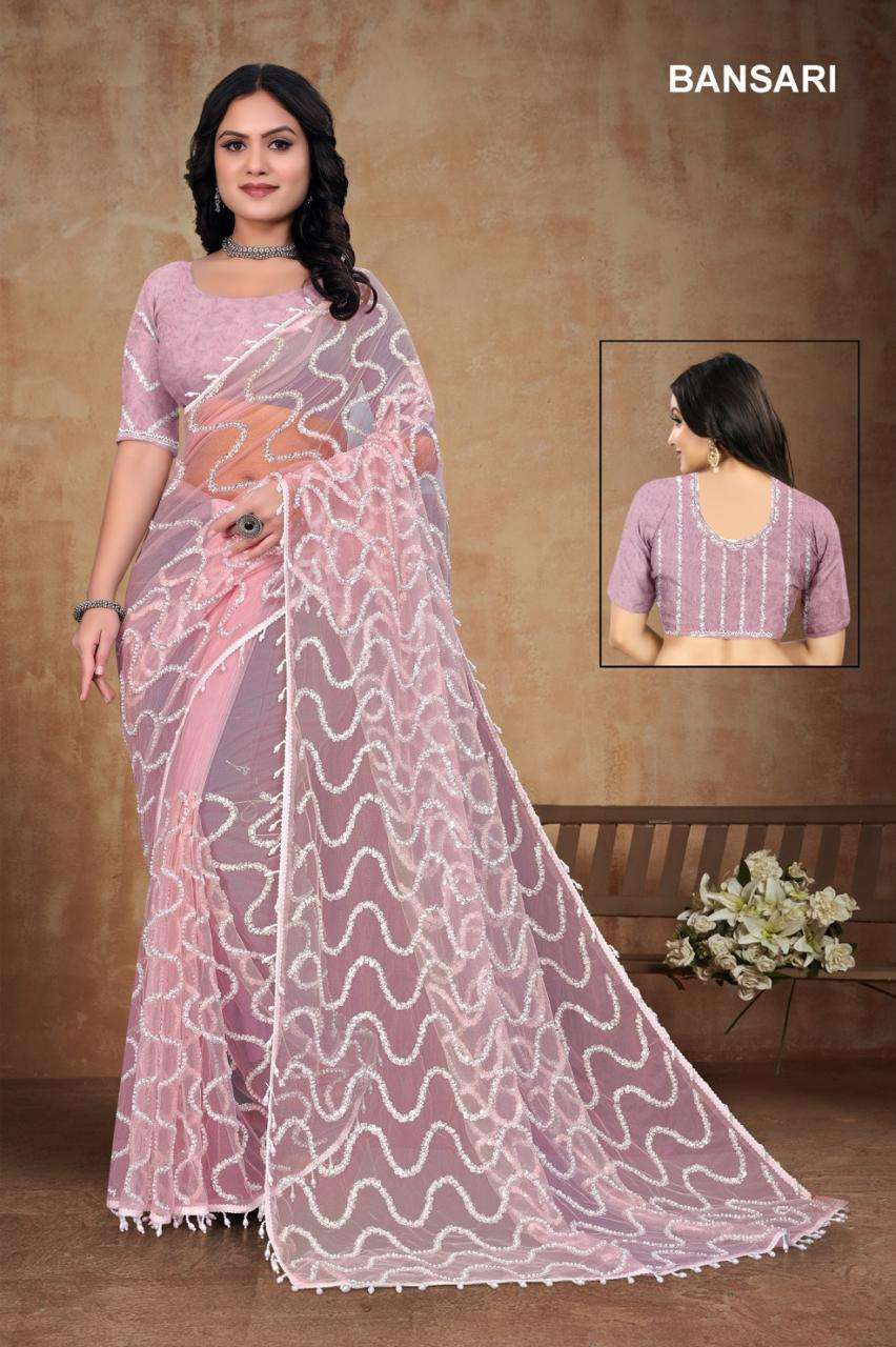 BANSARI BY ASLIWHOLESALE NET EMBROIDERY WORK SAREES-00103