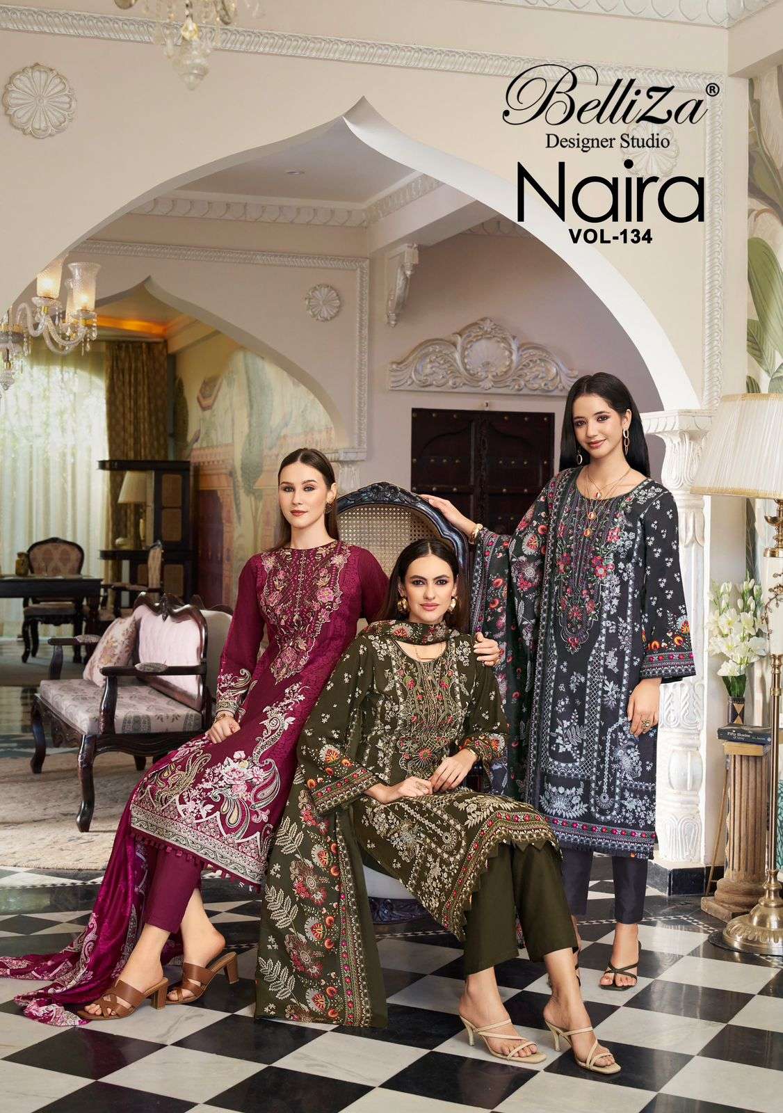 BELLIZA NAIRA VOL-134 957-001 TO 957-008 SERIES PURE COTTON EMBROIDERY PAKISTANI DRESSES-00062