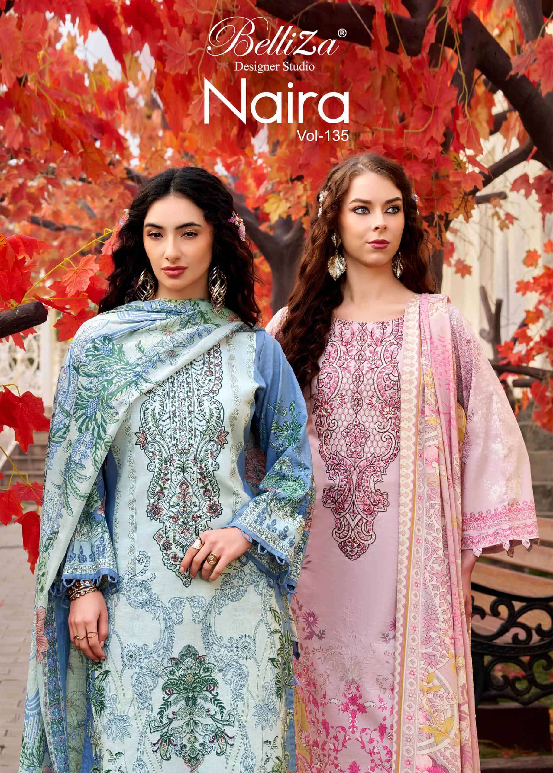 BELLIZA NAIRA VOL-135 963-001 TO 963-008 SERIES PURE COTTON EMBROIDERY PAKISTANI DRESSES-00062