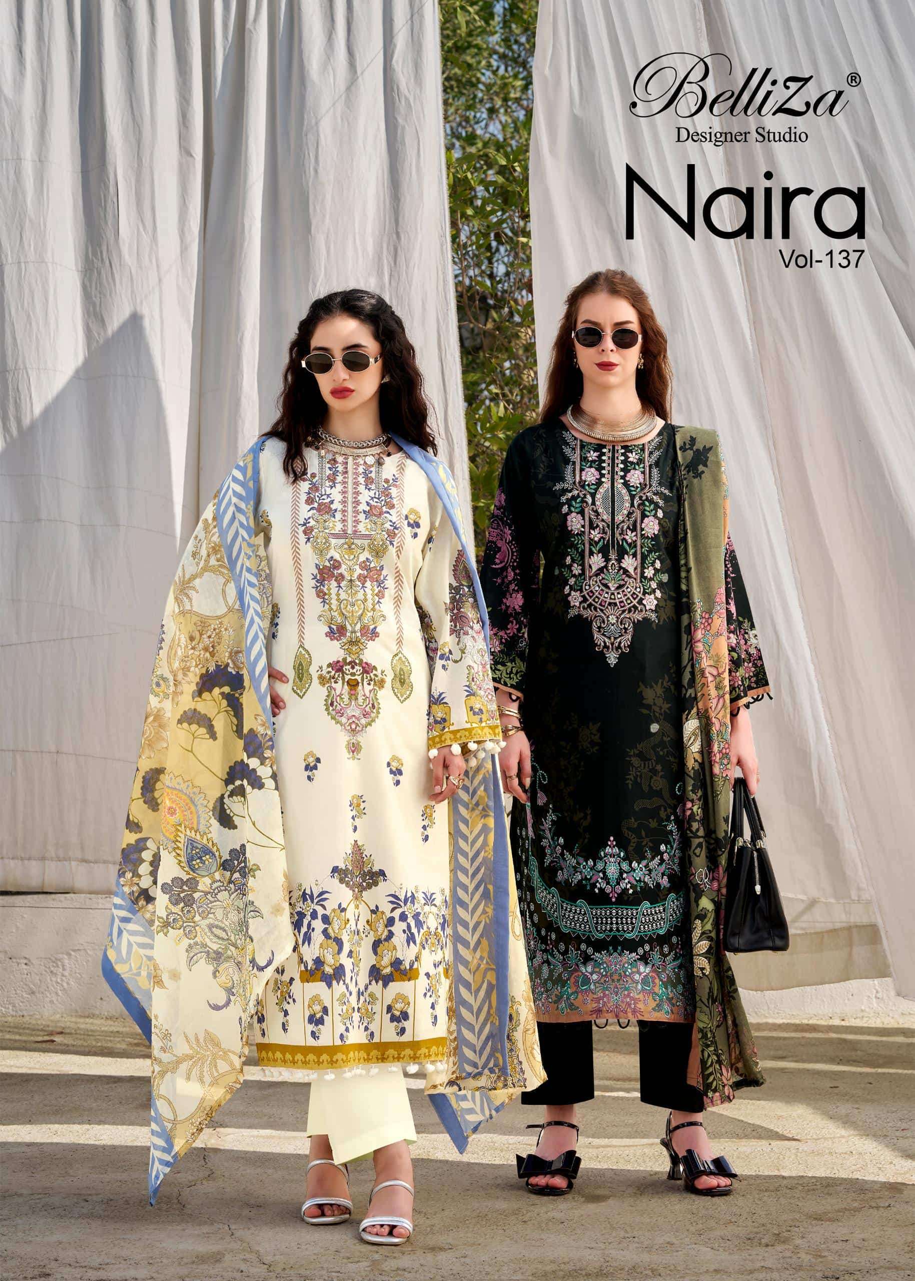 BELLIZA NAIRA VOL-137 968-001 TO 968-008 SERIES PURE COTTON PRINTED EMBROIDERY PAKISTANI DRESSES-000...