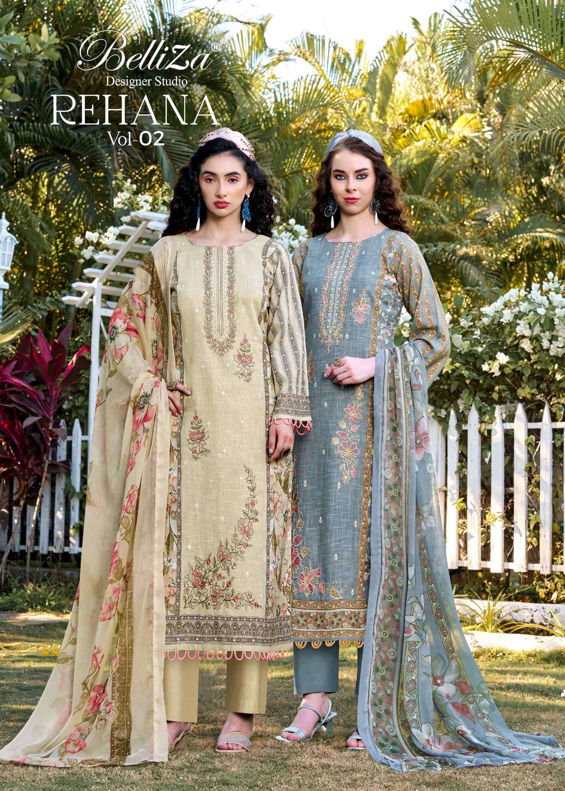 BELLIZA REHANA VOL-02 967-001 TO 967-006 SERIES PURE COTTON EMBROIDERY PAKISTANI DRESSES-00201
