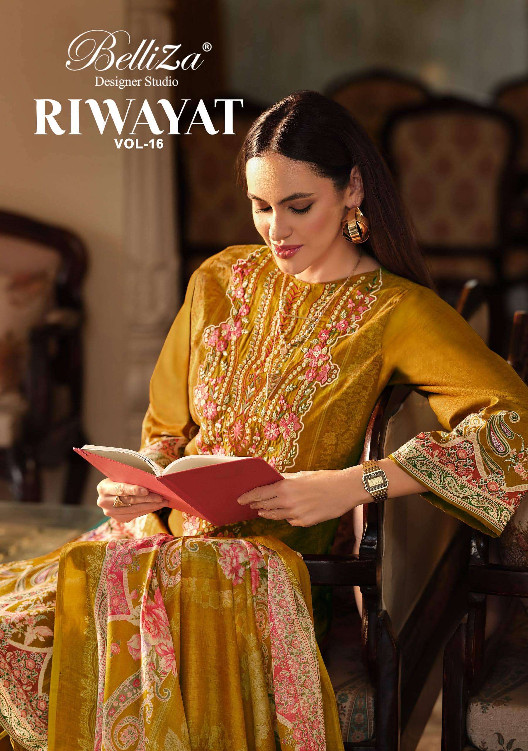 BELLIZA RIWAYAT VOL-16 966-001 TO 966-008 SERIES PURE VISCOSE RAYON EMBROIDERY PAKISTANI DRESSES-000...