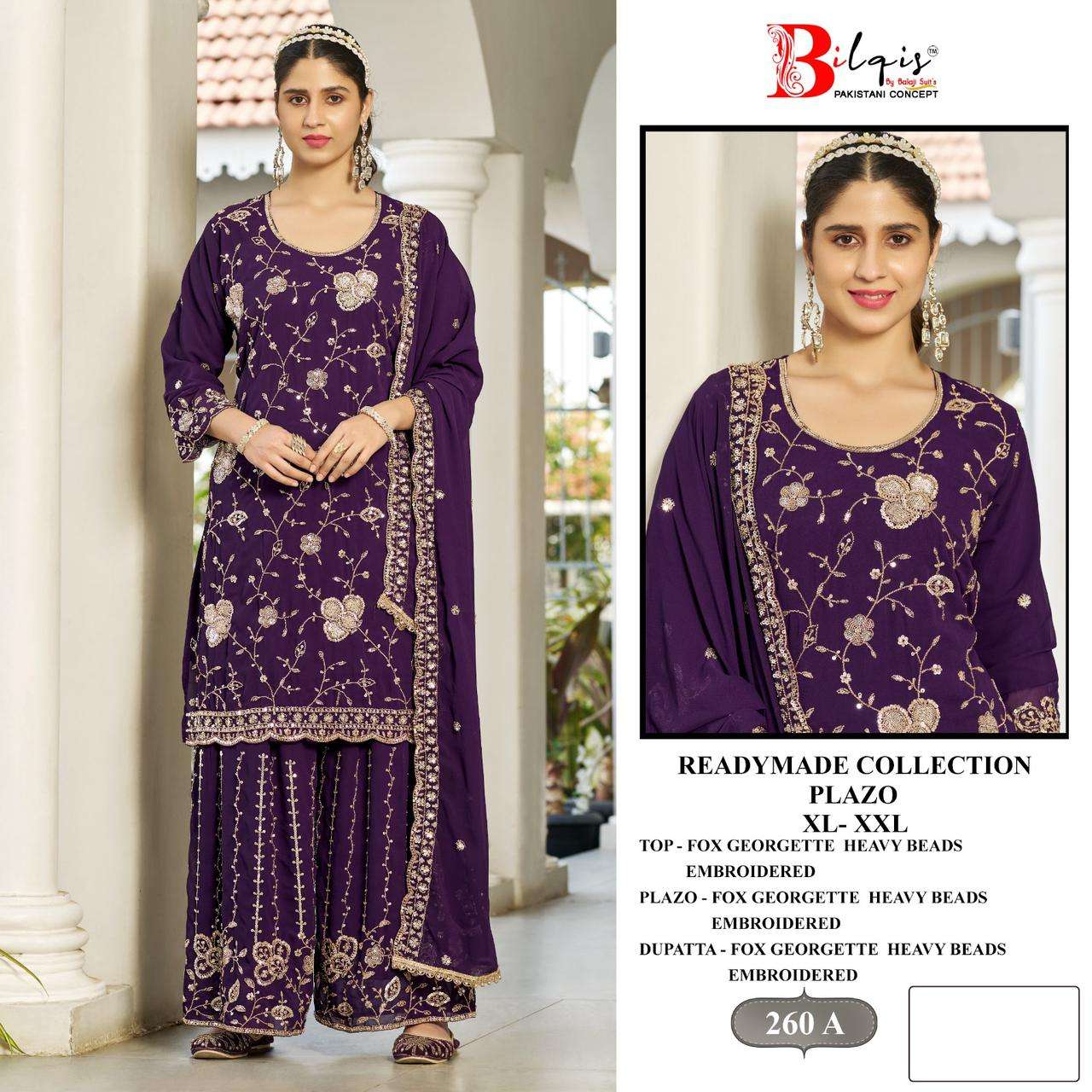 BILQIS B-260 A TO D SERIES FAUX GEOREGTTE PAKISTANI STITCHED SUIT SET-00011