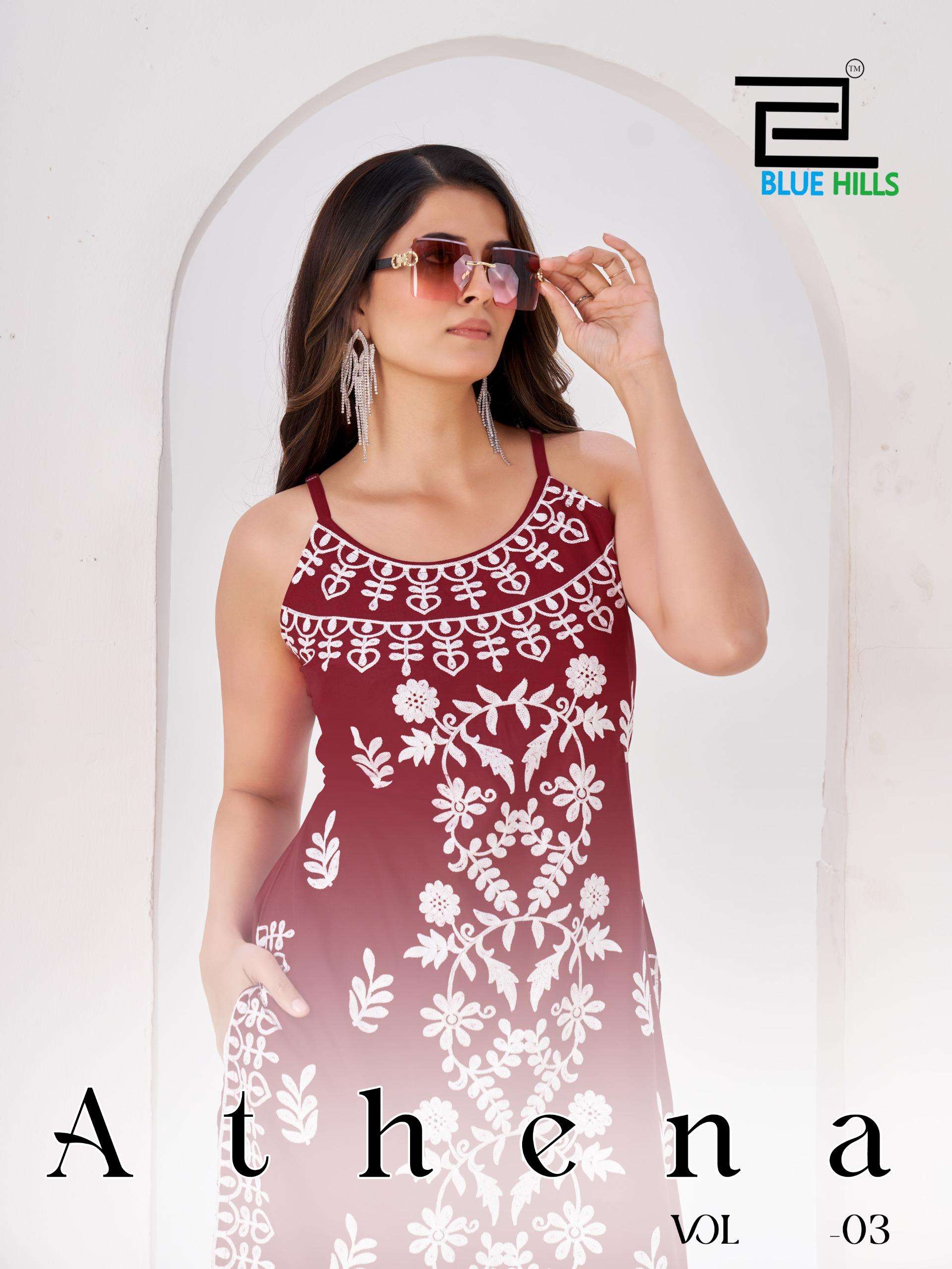 BLUE HILLS ATHENA VOL-03 5253 TO 5258 SERIES RAYON STITCHED SLEEVELESS KURTIS-00099