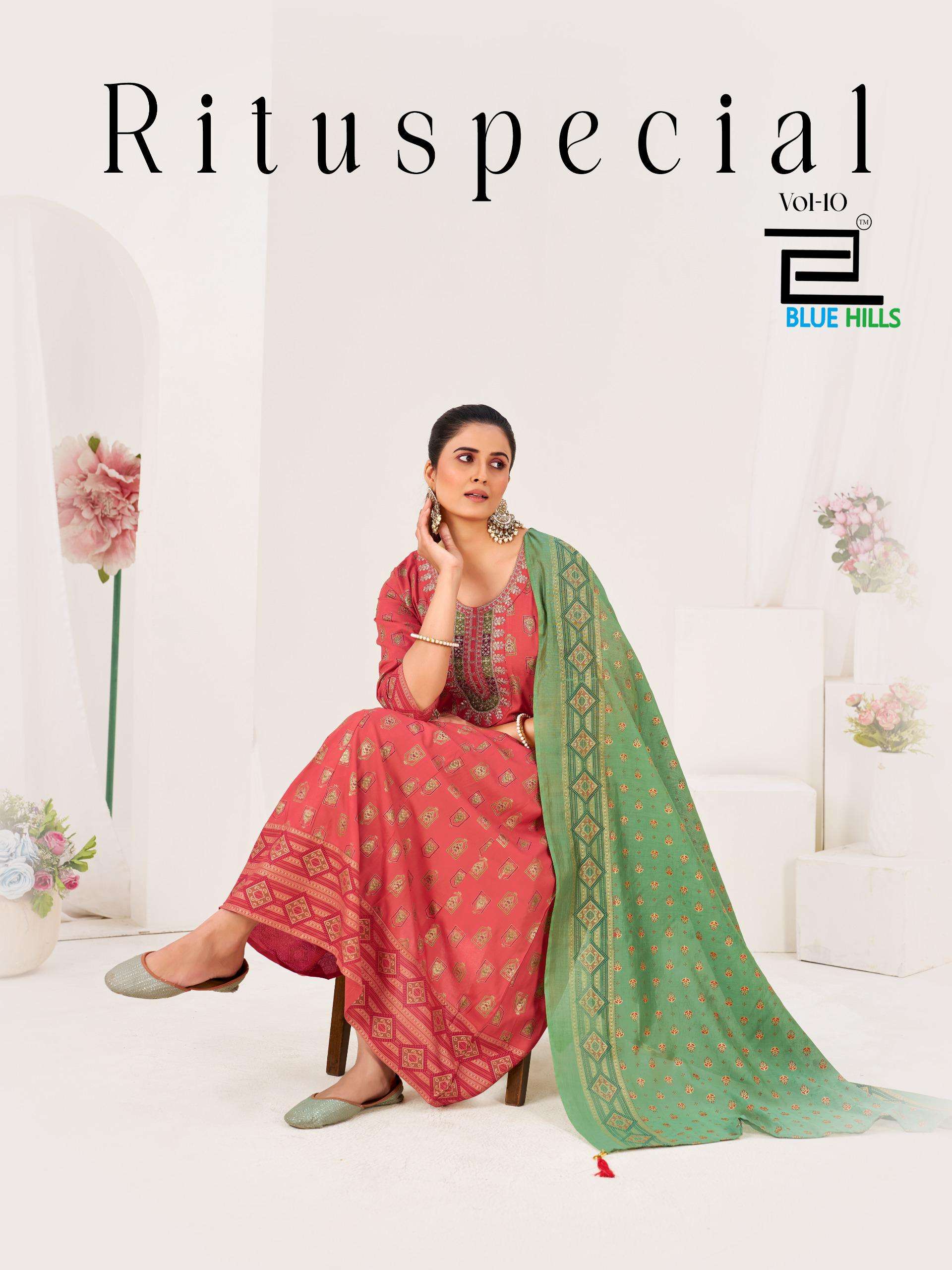 BLUE HILLS RITU SPECIAL VOL-10 5168 TO 5173 SERIES RAYON FOIL PRINT ANARKALI SUIT-00099