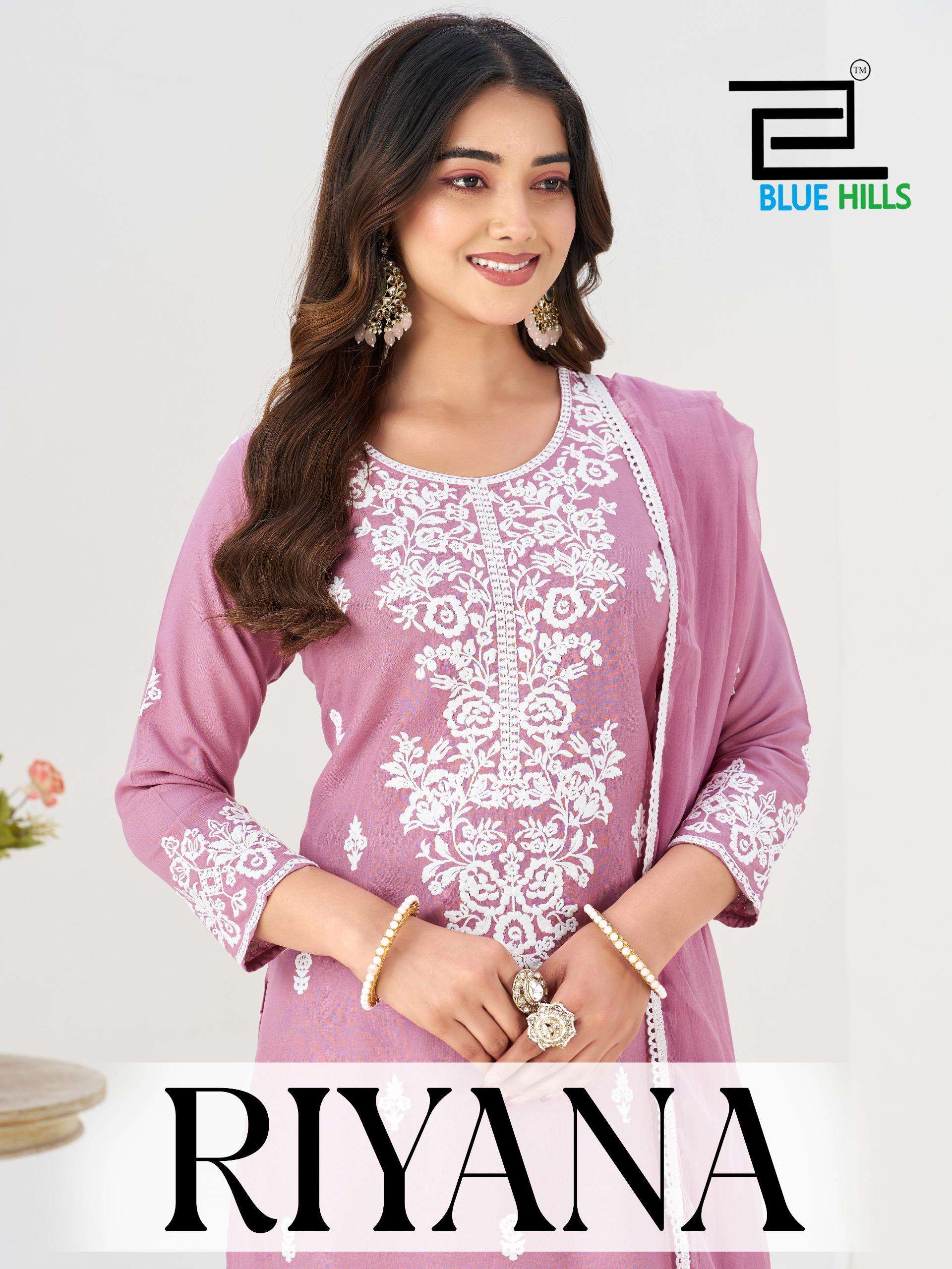 BLUE HILLS RIYANA 5209 TO 5212 SERIES RAYON EMRBOIDERY STITCHED SUIT SET-00099