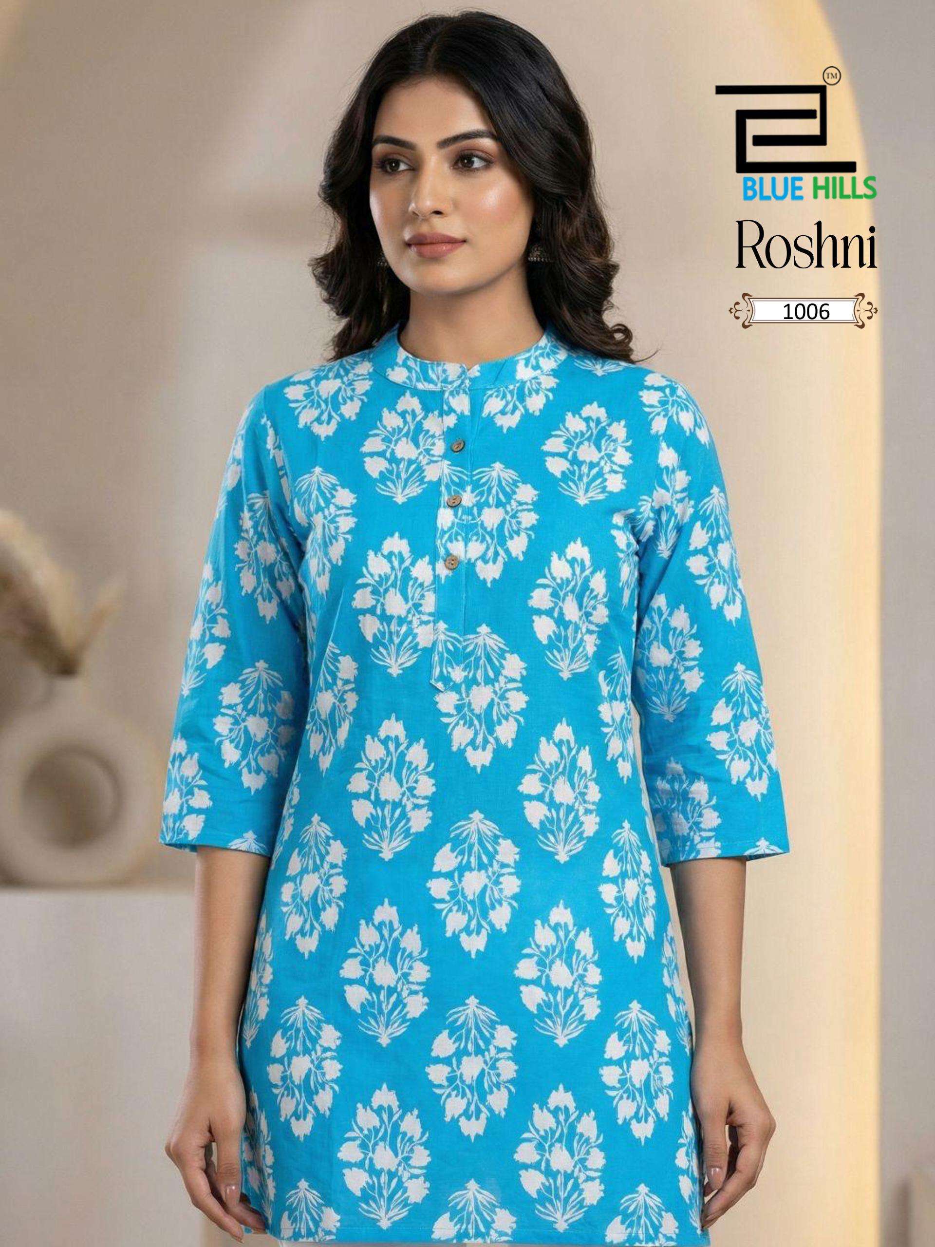 BLUE HILLS ROSHNI 1001 TO 1006 SERIES COTTON PRINTED KURTIS-00099