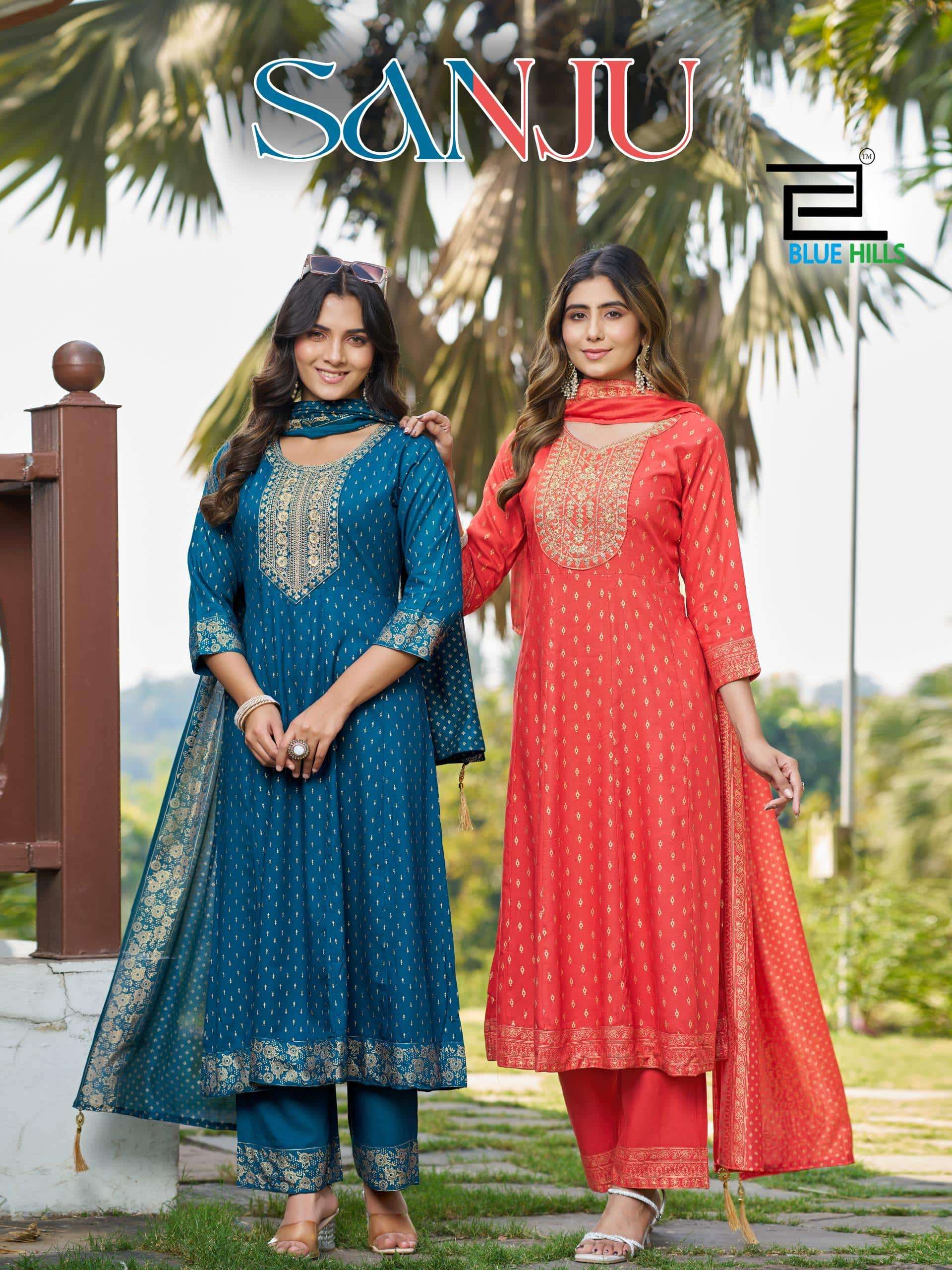 BLUE HILLS SANJU 5259 TO 5264 SERIES RAYON EMBROIDERY ANARKALI STITCHED SUIT-00099