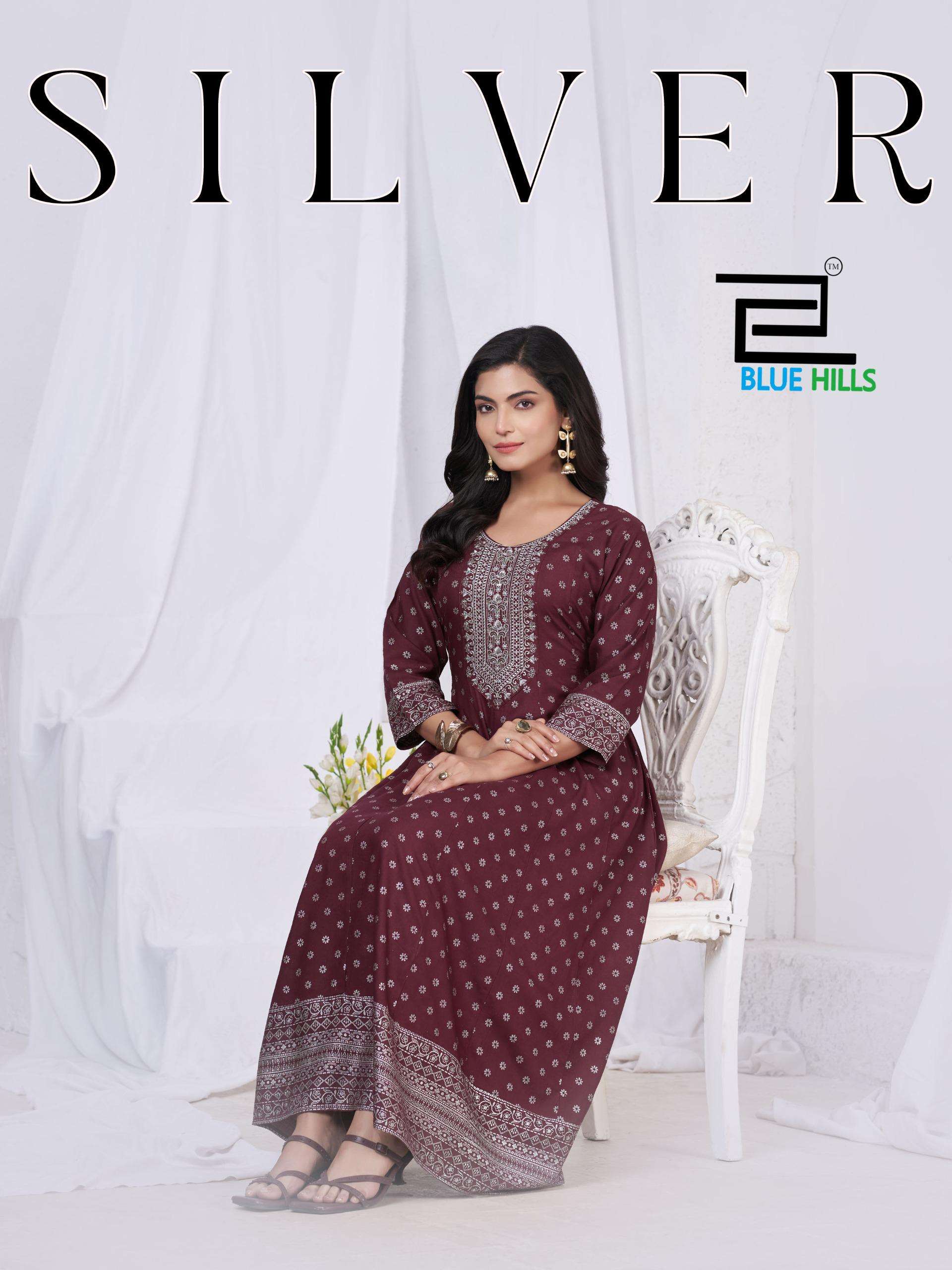 BLUE HILLS SILVER 5219 TO 5224 SERIES RAYON PRINTED ANARKALI KURTIS SET-00099