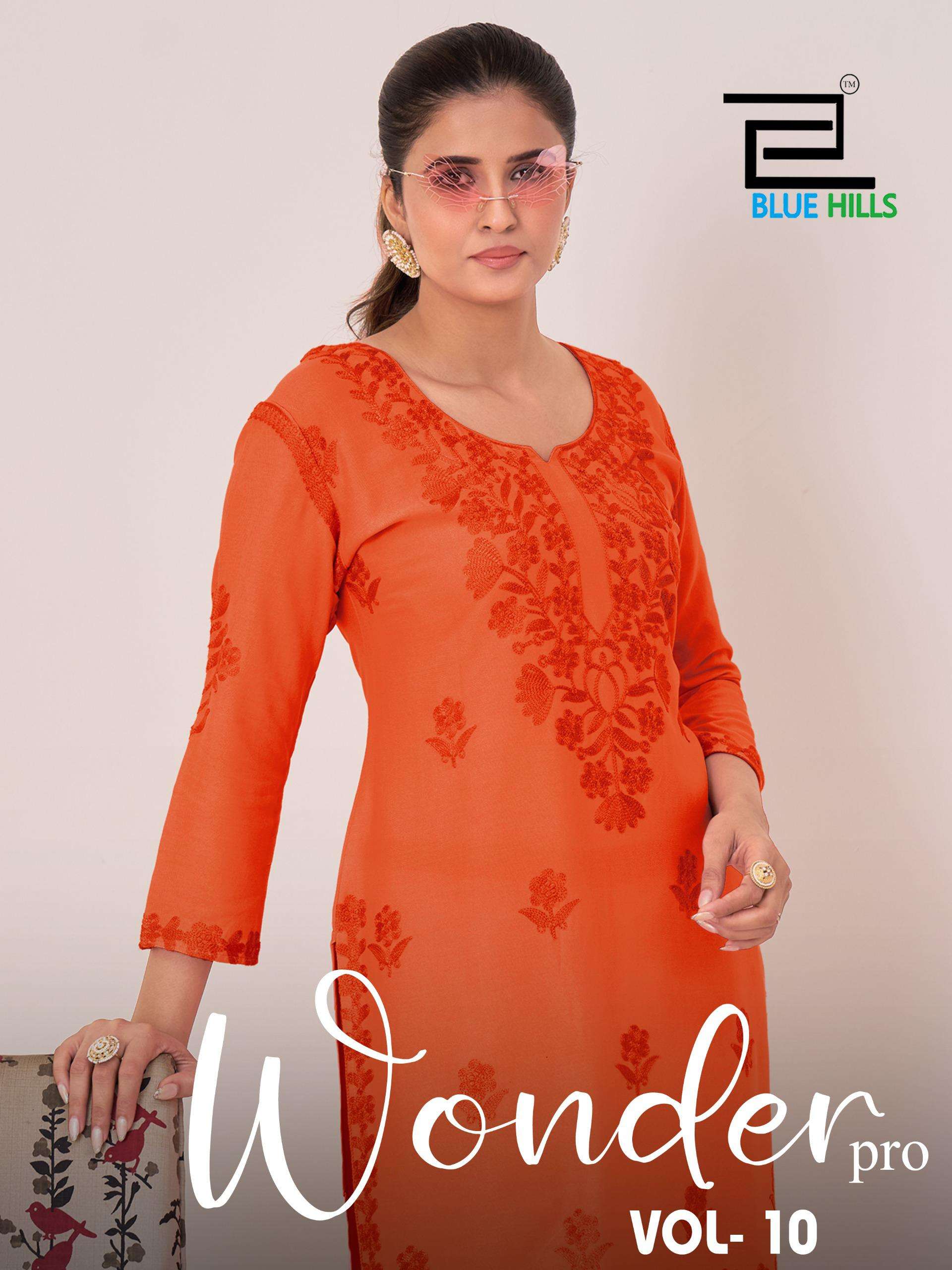 BLUE HILLS WONDER PRO VOL-10 10001 TO 10004 SERIES RAYON EMBROIDERY STITCHED KURTIS SET-00099