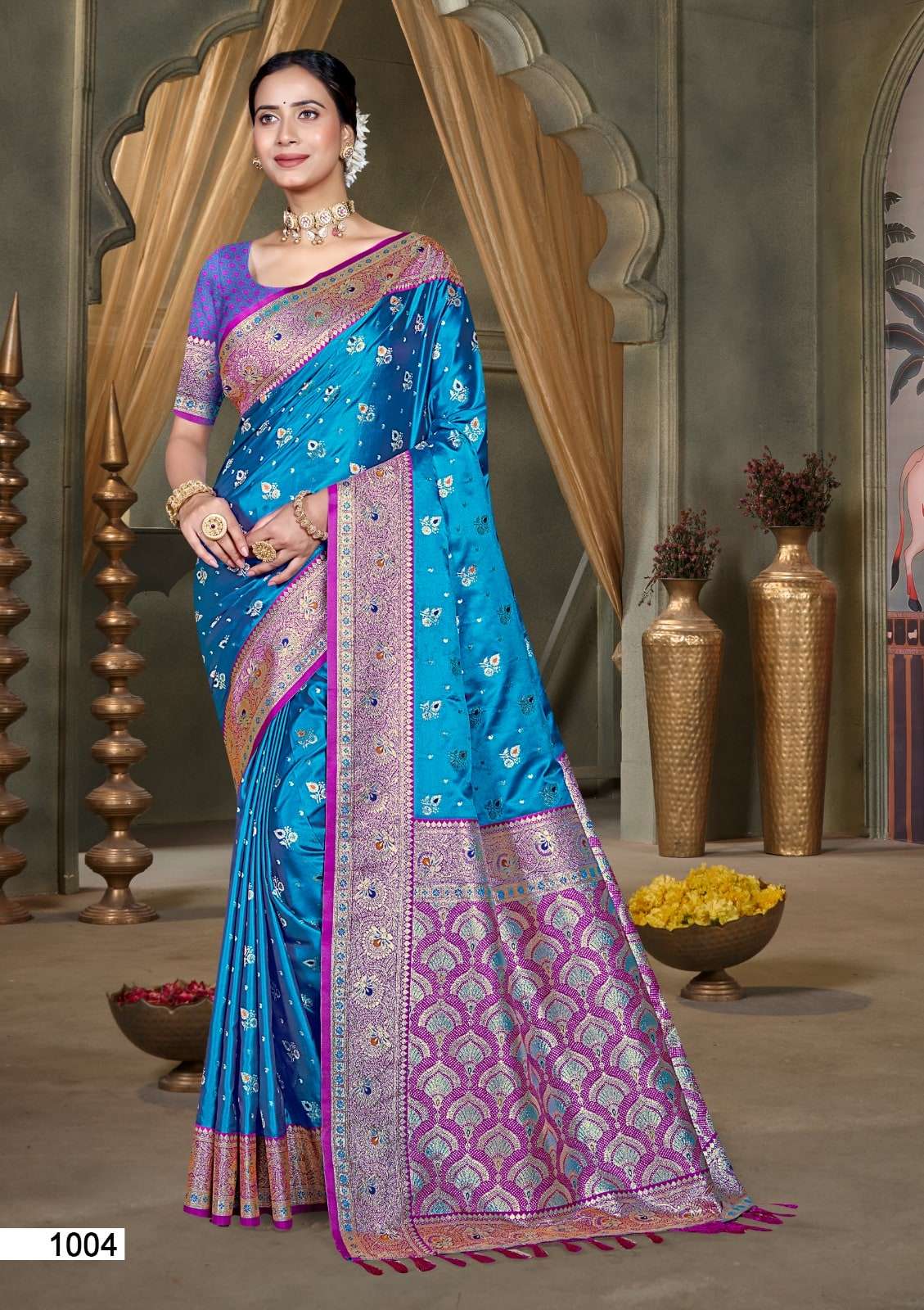 BUNAWAT SURMAI SATAN VOL-3 1001 TO 1004 SERIES SATIN SILK PRINTED SAREES-00037
