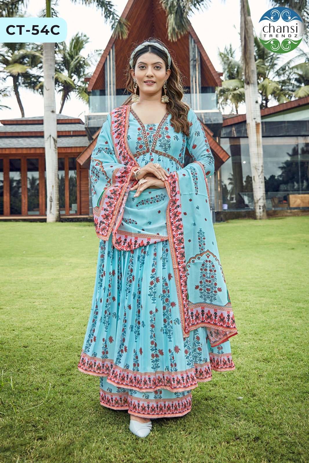 CHANSI TRENDZ AMEYAA SILK BLEND PRINTED STITCHED DRESSES-00303
