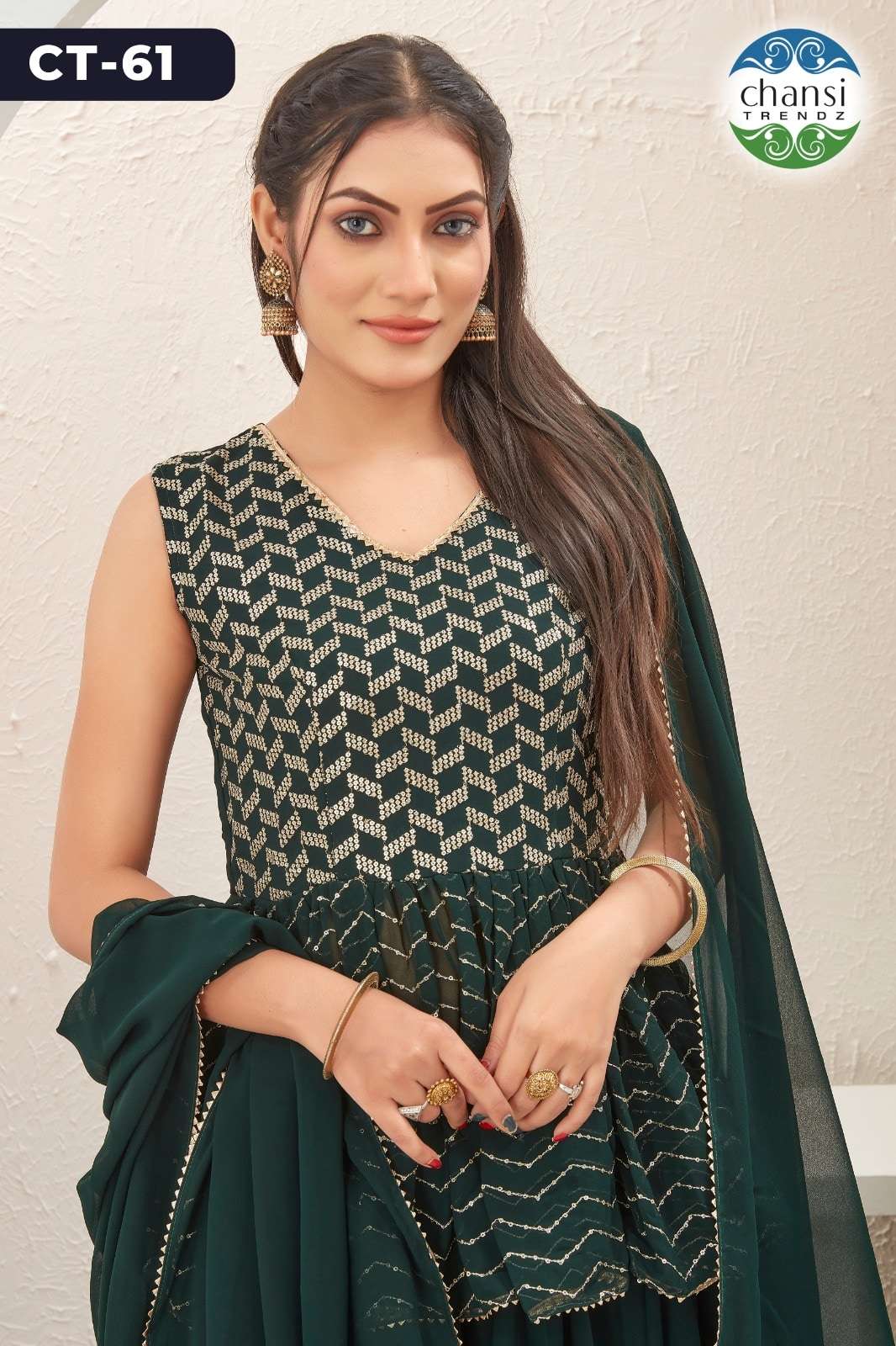 CHANSI TRENDZ CT-61 POLY GEORGETTE EMBROIDERY STITCHED DRESSES-00303
