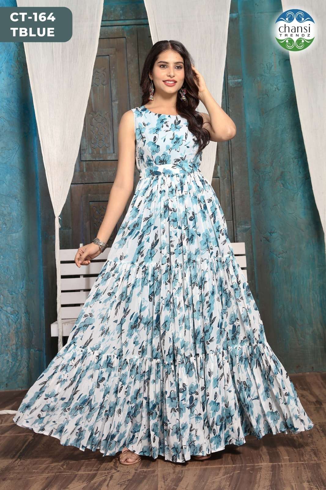 CHANSI TRENDZ HARIPRIYA GEORGETTE PRINTED STITCHED GOWN-00303