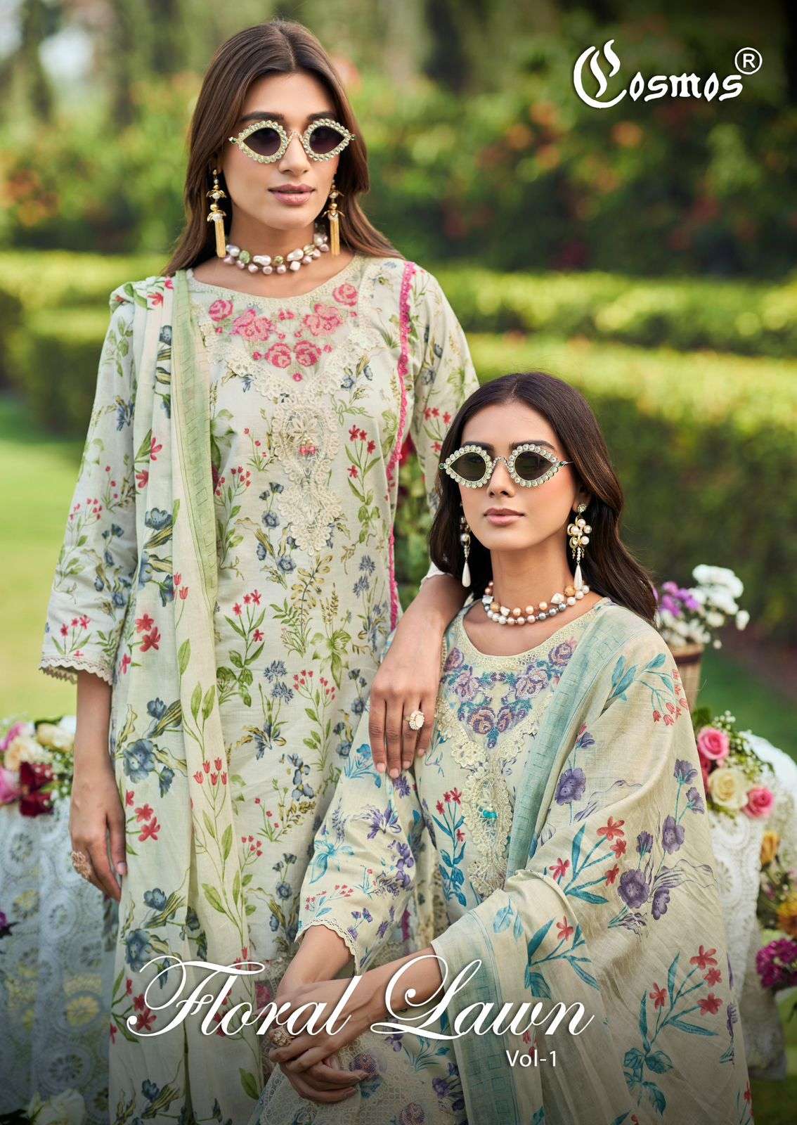 COSMOS FLORAL LAWN VOL-01 1001 TO 1006 SERIES PURE LAWN COTTON EMBROIDERY PAKISTANI DRESSES-00201