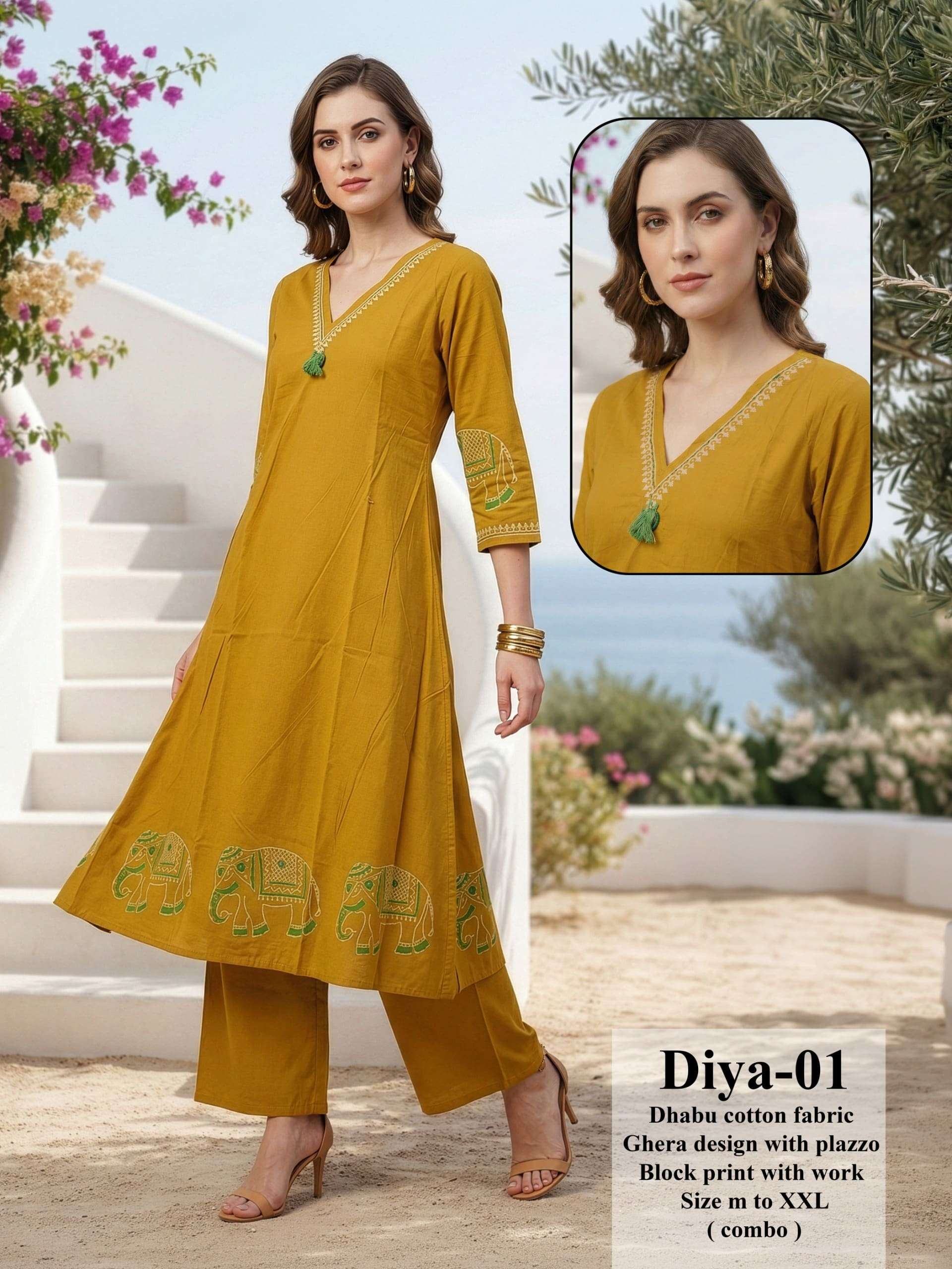 DIYA BY ASLWIHOLESALE COTTON STITCHED PRINTED KURTIS SET-00320