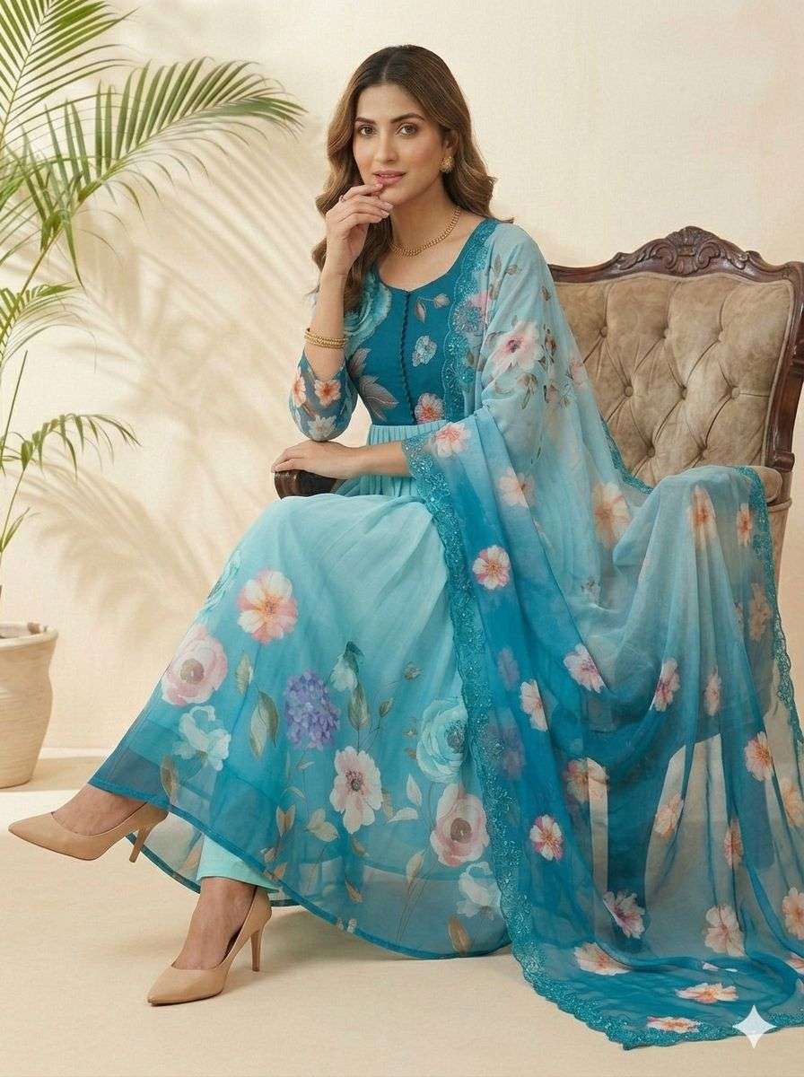 DN-570 BY ASLIWHOLESALE FAUX GEORGETTE PRINTED ANARKALI SUIT WITH DUPATTA - 00232