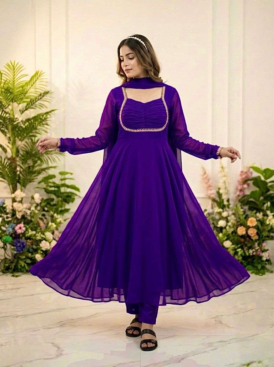 DN- 571 BY ASLIWHOLESALE FAUX GEORGETTE ANARKALI SUIT WITH DUPATTA - 00232