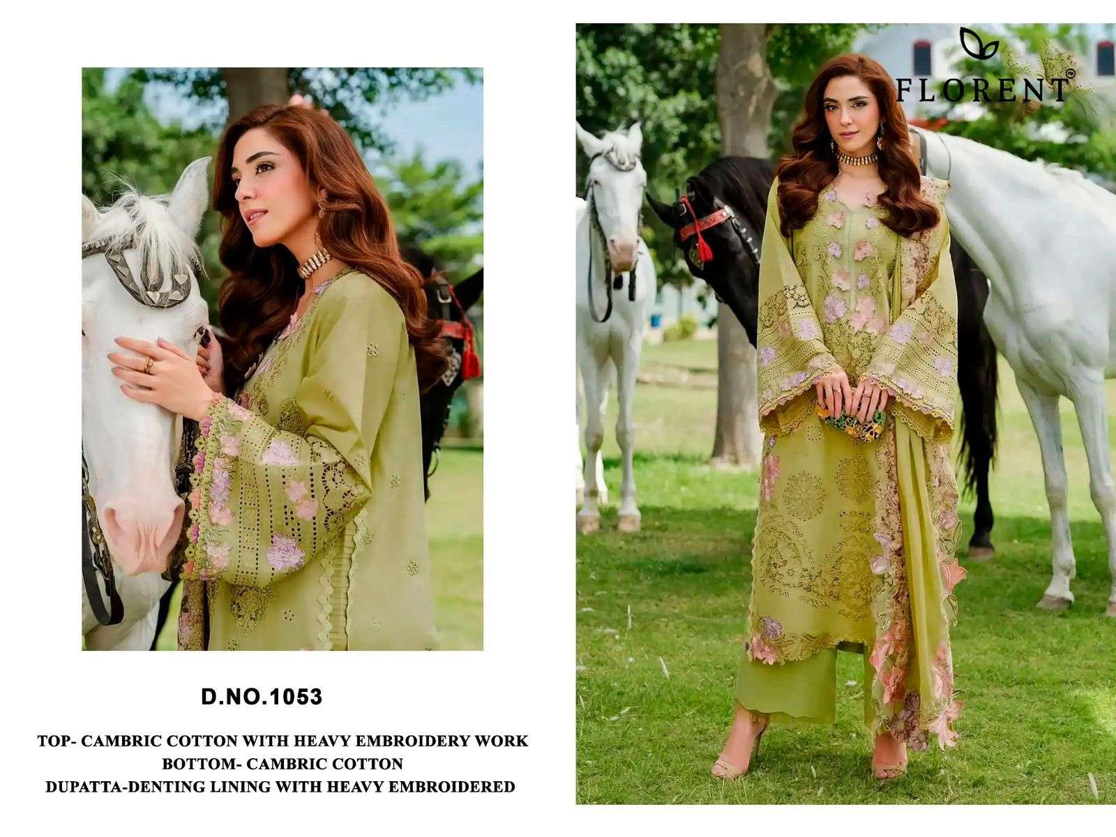 FLORENT 1053 SERIES CAMBRIC COTTON EMBROIDERY PAKISTANI SUIT SET-00062