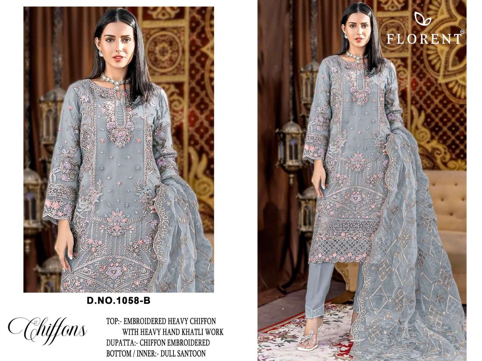 FLORENT 1058 A TO D SERIES PURE CHIFFON EMBROIDERY PAKISTANI DRESSES-00062