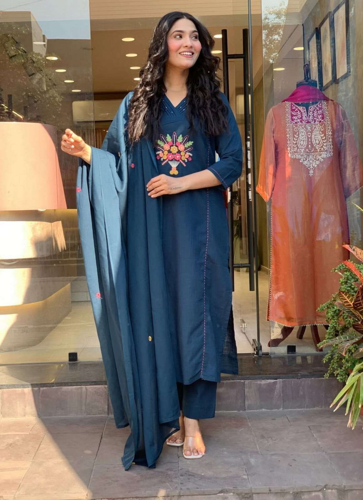 GAJARO BY ASLIWHOLESALE VISCOSE RAYON SLUB EMBROIDERY DRESSES-00264