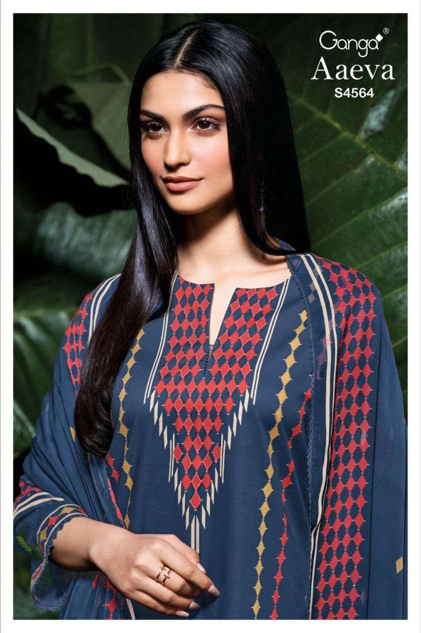 GANGA FASHION AAEVA S-4564 SERIES COTTON SATIN PRINTED PUNJABI PREMIUM SUITS-00252