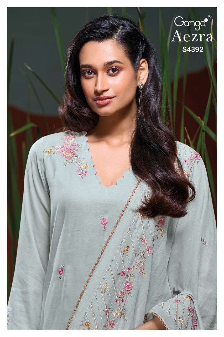 GANGA FASHION AEZRA S-4392 SERIES BEMBERG MAL PRINTED PREMIUM SUIT SET-00252