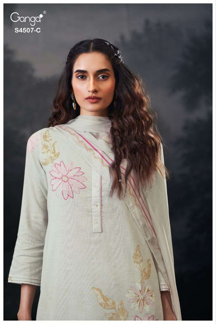 GANGA FASHION ALVIRA S-4507 SERIES COTTON LIEN PRINTED PREMIUM DRESSES-00252