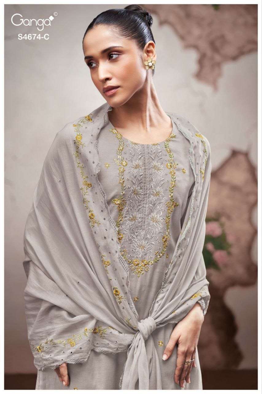 GANGA FASHION DAIREL S-4674 SERIES PREMIUM COTTON EMBROIDERY SUIT SET-00252