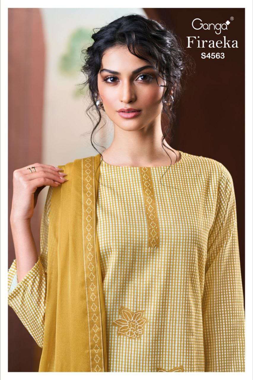 GANGA FASHION FIRAEKA S-4563 SERIES LINEN COTTON PRINTED PREMIUM DRESSES-00252